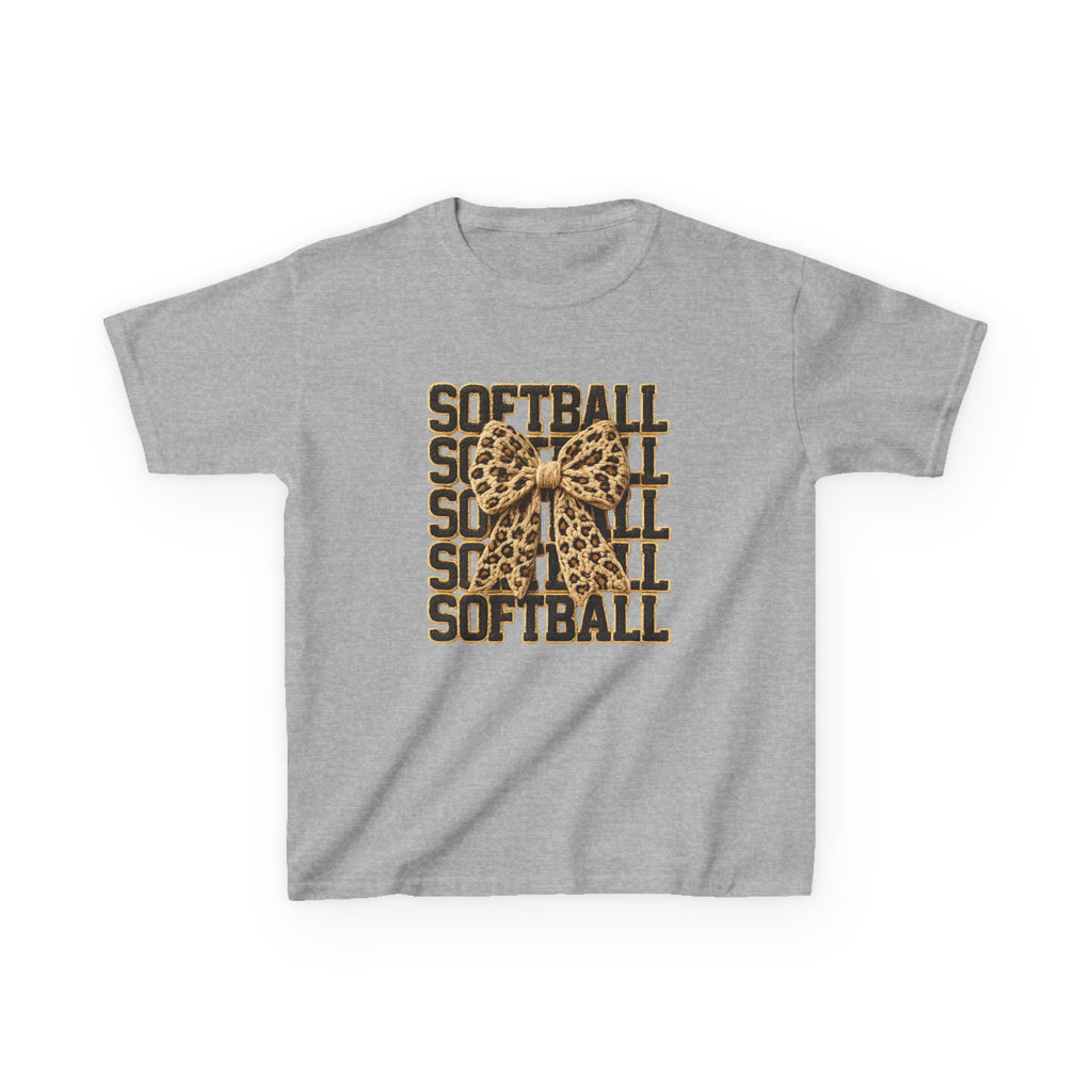 Kids Softball Tee — Leopard Bow Softball Graphic