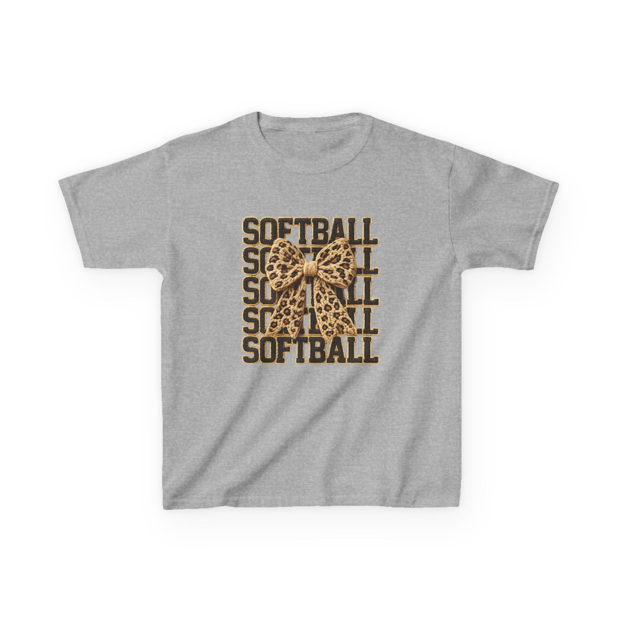 Kids Softball Tee — Leopard Bow Softball Graphic