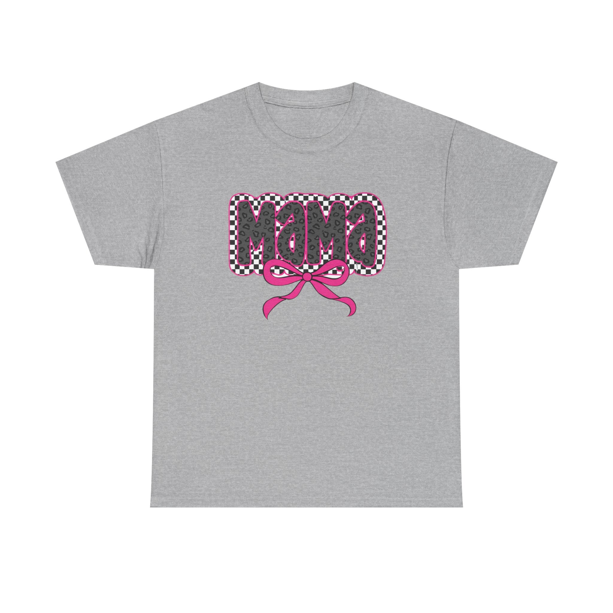 Mama Graphic Tee — Pink Bow Checkerboard Mothers Day Shirt