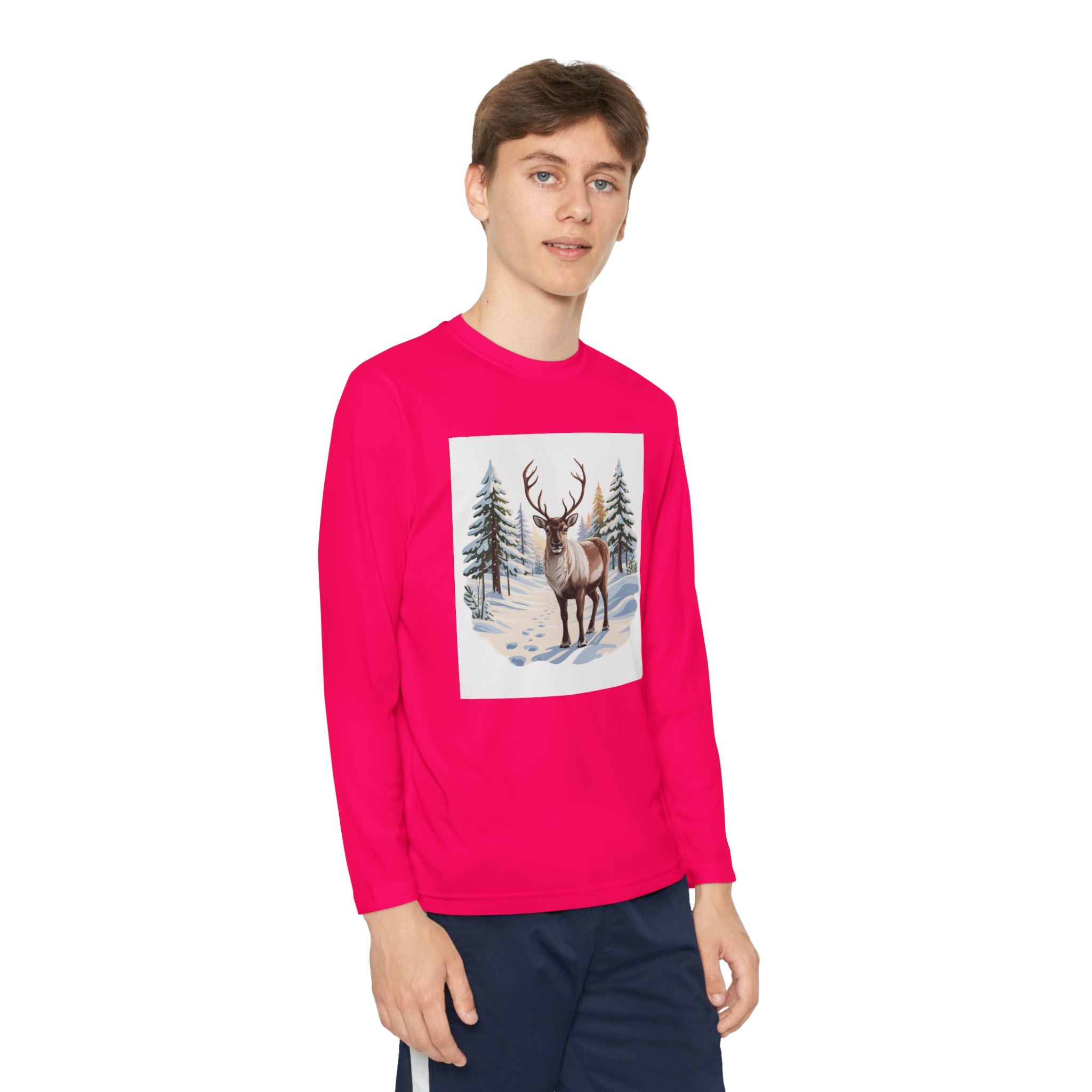 Youth Long Sleeve Tee — Winter Deer Forest Graphic