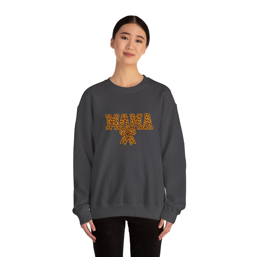 Mama Leopard Print Crewneck Sweatshirt — Floral Bow "MAMA" Graphic