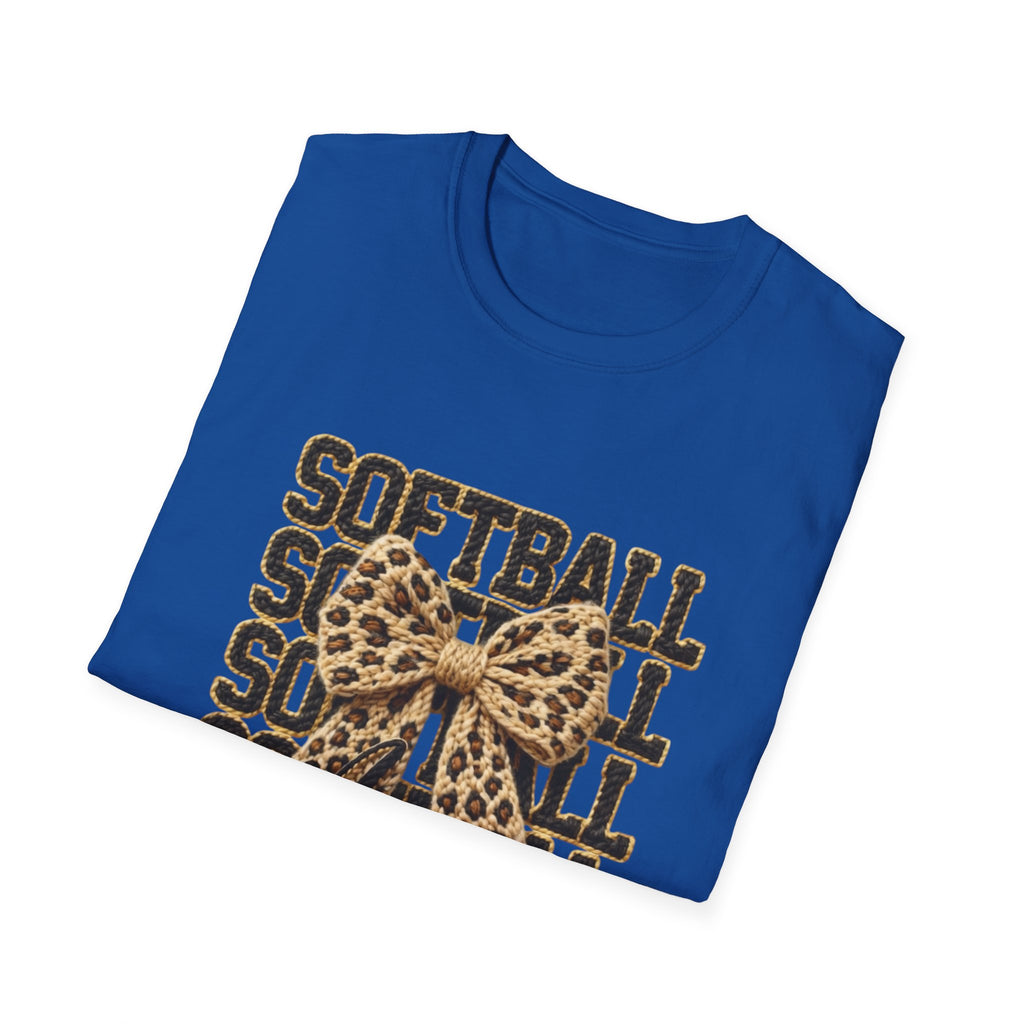 Softball Mom Leopard Bow T-Shirt – 'Softball Squad' Graphic Tee
