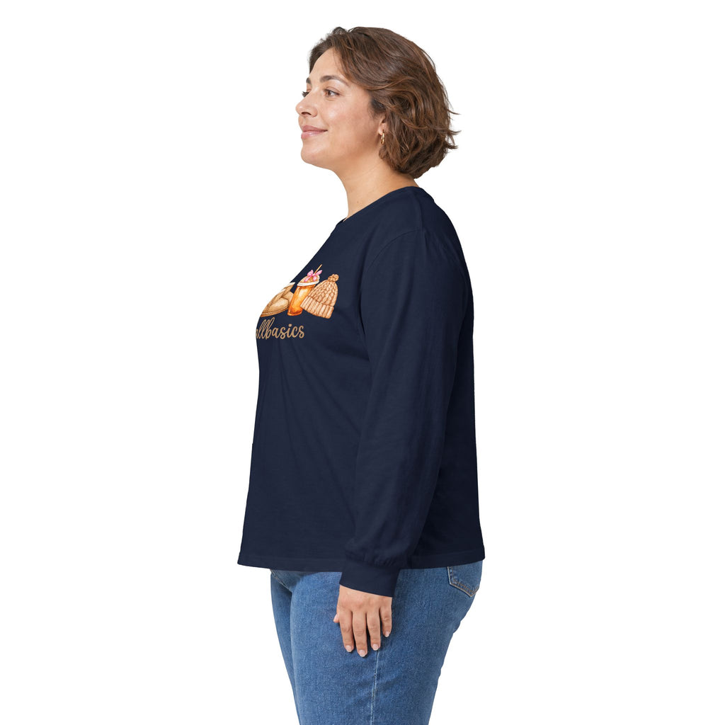 Long Sleeve Tee - Watercolor Pumpkins "#fallbasics" Fall Graphic