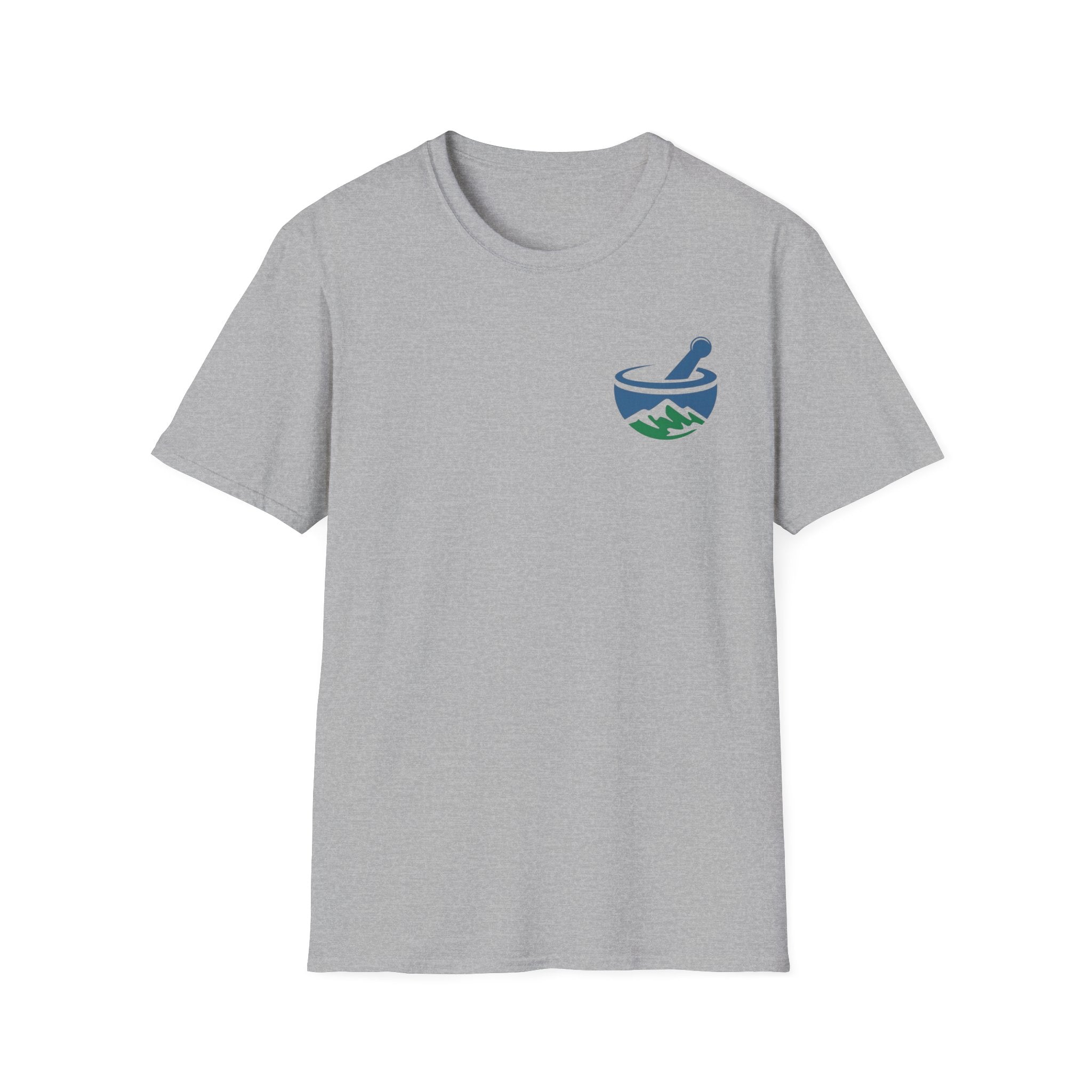 Scenic Pharmacy T-Shirt — Mountain Mortar & Pestle Logo Tee