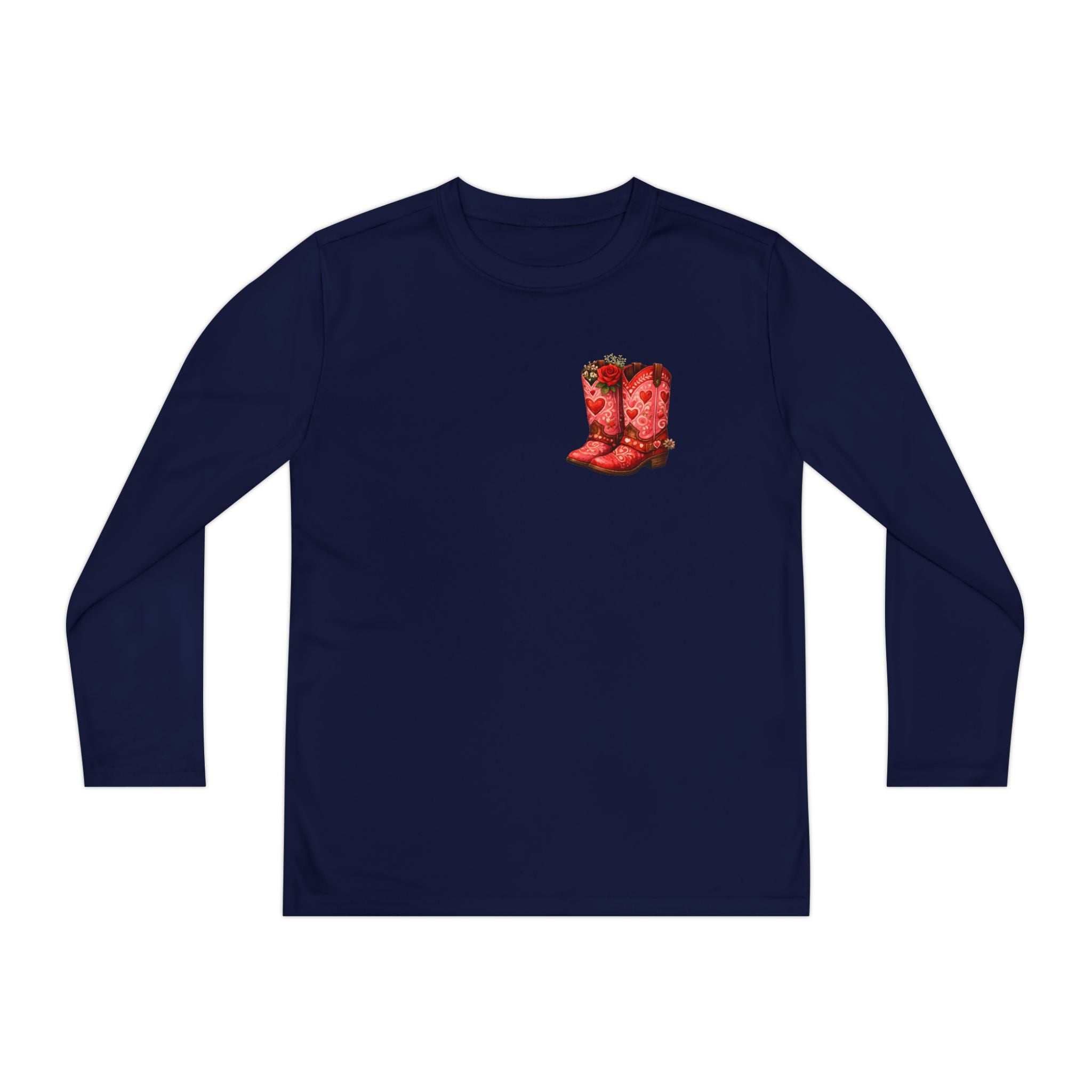Youth Long Sleeve Tee — “All a Girl Needs is a Right Pair of Boots” Cowboy Boots Graphic