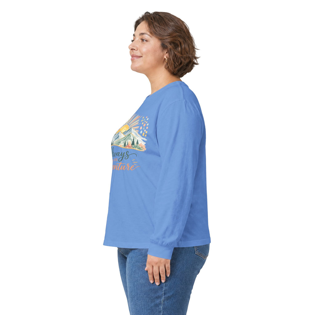 Always Adventure Long Sleeve Tee — Mountain Sunrise Outdoor Graphic Shirt