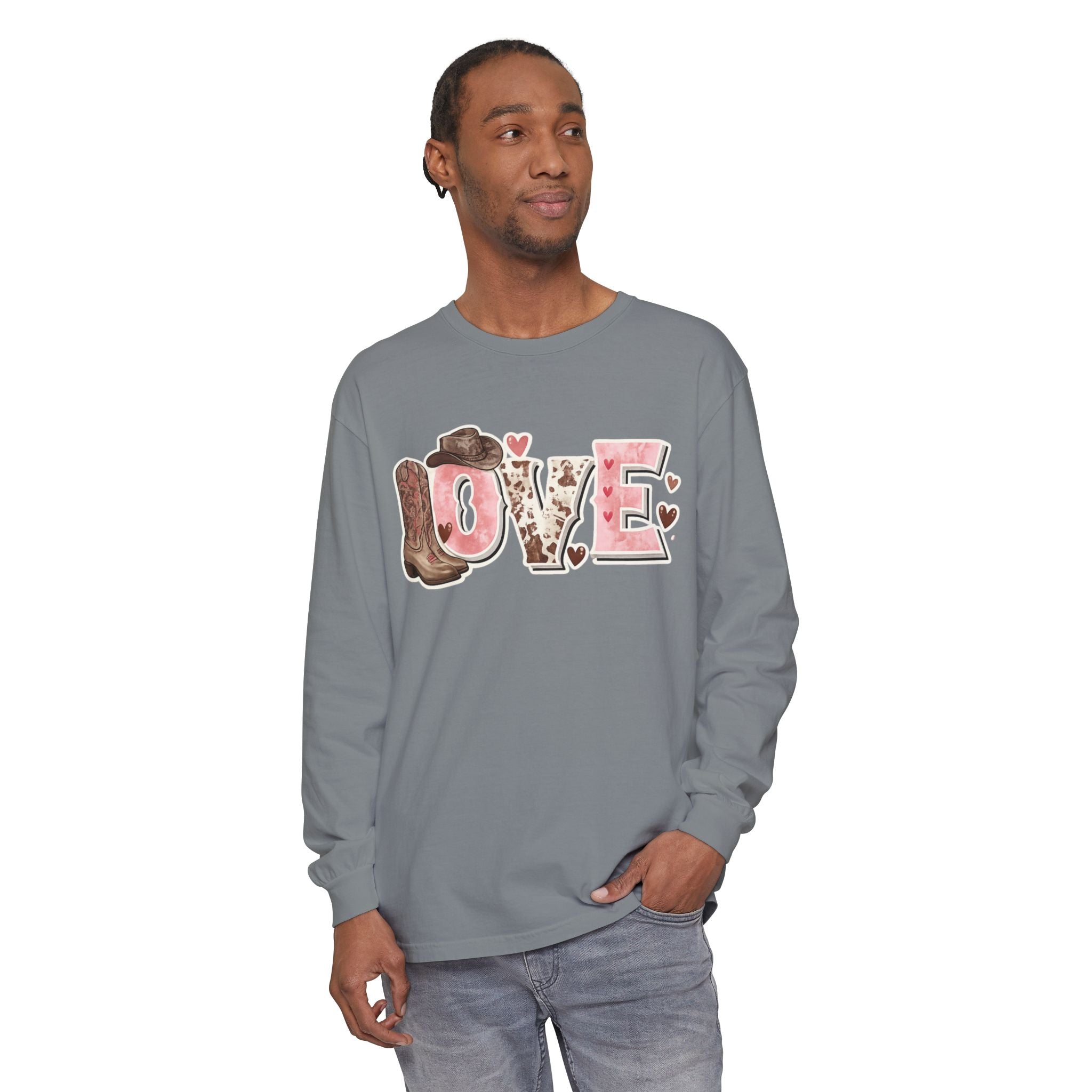 Western 'LOVE' Long Sleeve Tee — Cowgirl Cowboy Heart Graphic