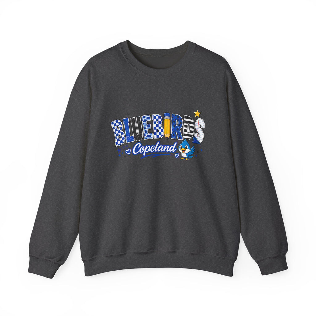Blueires Copeland Crewneck Sweatshirt — Retro Blue Mascot School Spirit Pullover