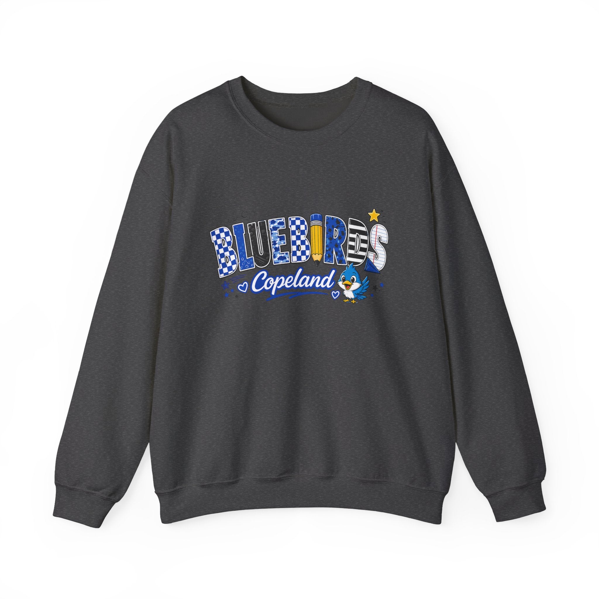 Blueires Copeland Crewneck Sweatshirt — Retro Blue Mascot School Spirit Pullover