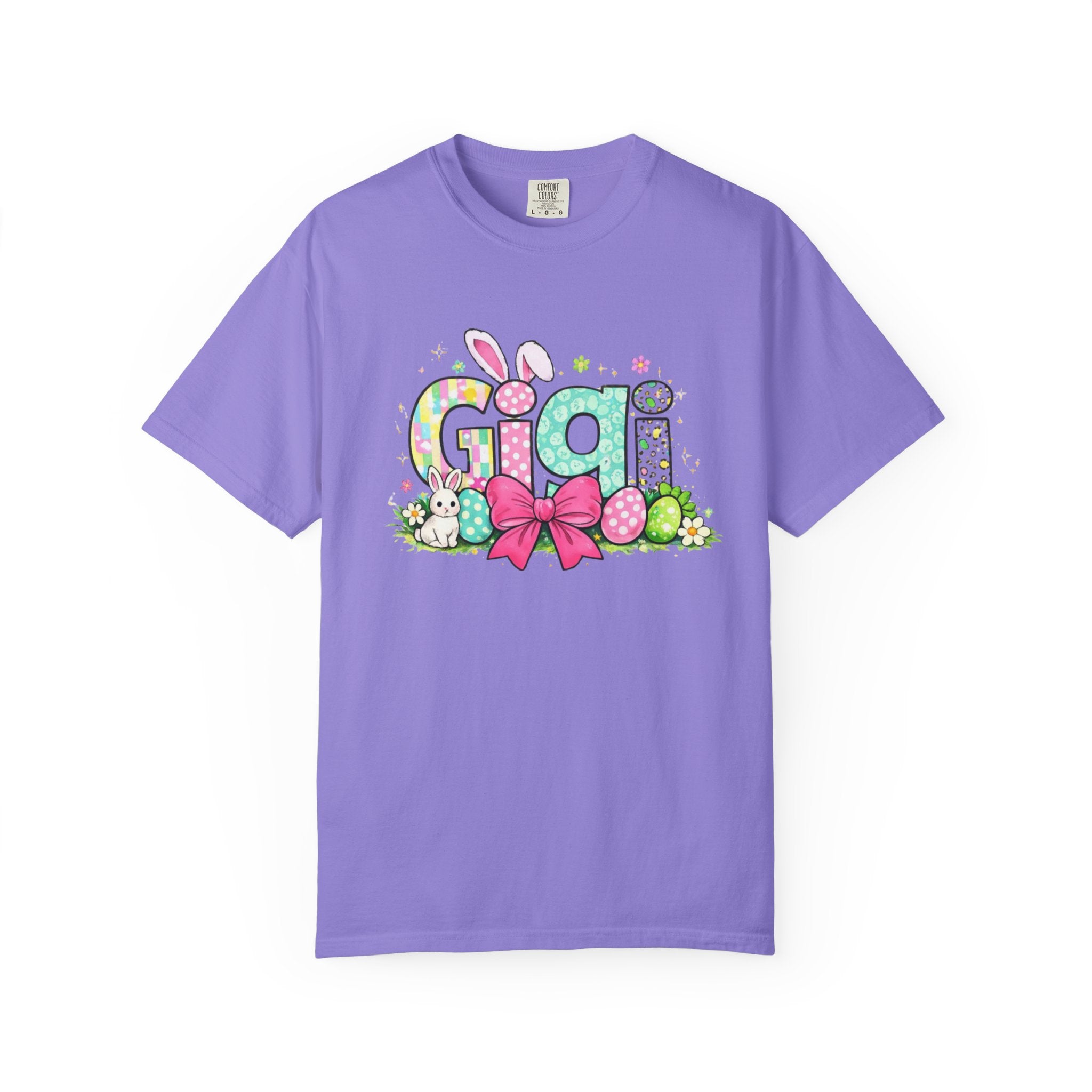 Easter Gigi T-Shirt — Pastel Bunny & Eggs Graphic Tee