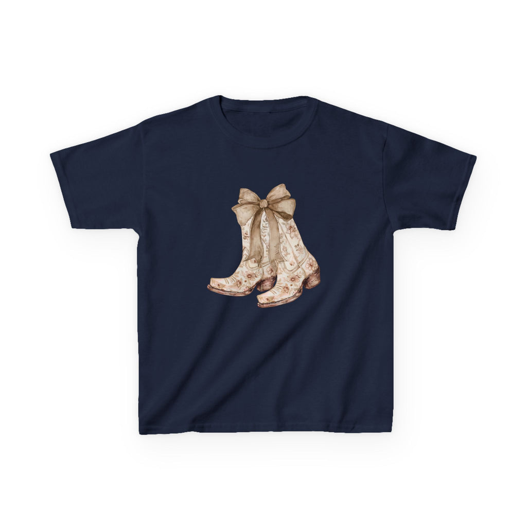 Kids Tee — Vintage Floral Cowboy Boots with Ribbon
