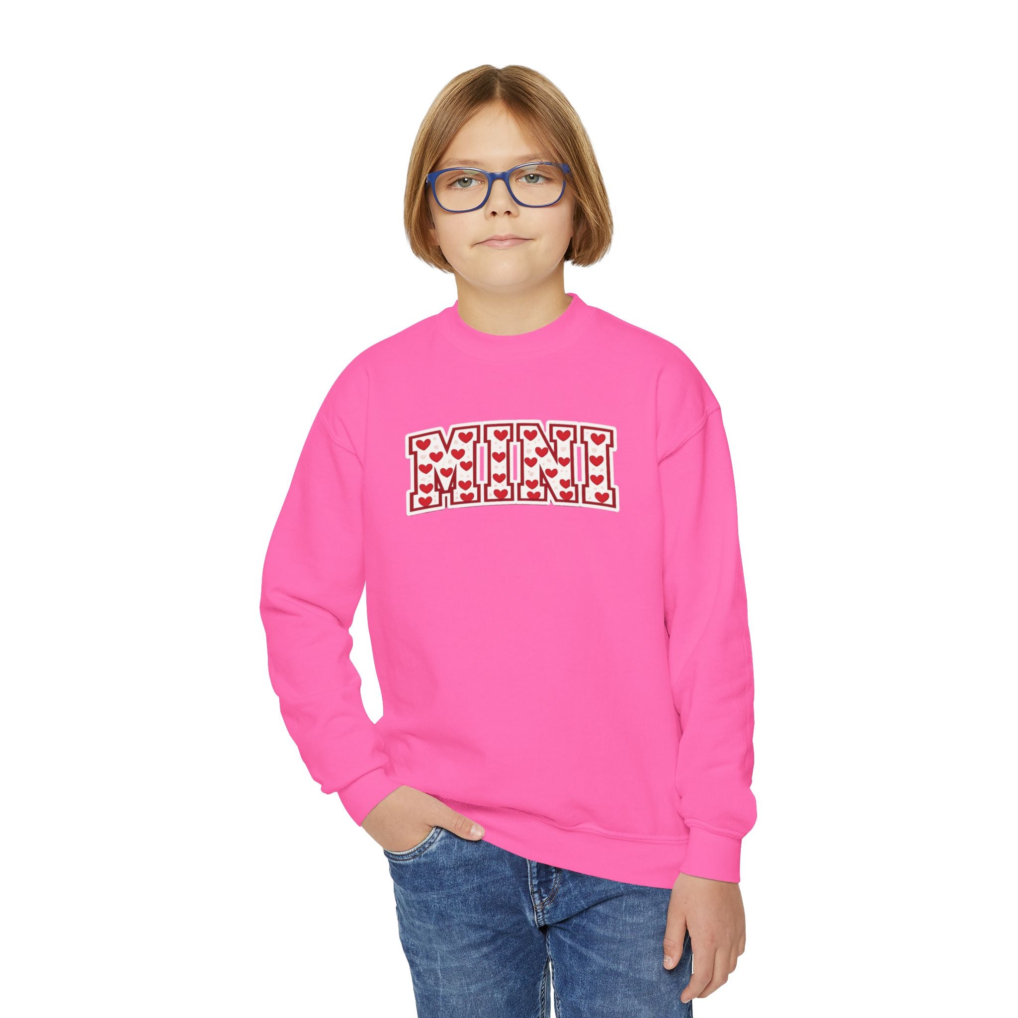 Youth Crewneck Sweatshirt — 'Meme' Heart Pattern Kids Pullover