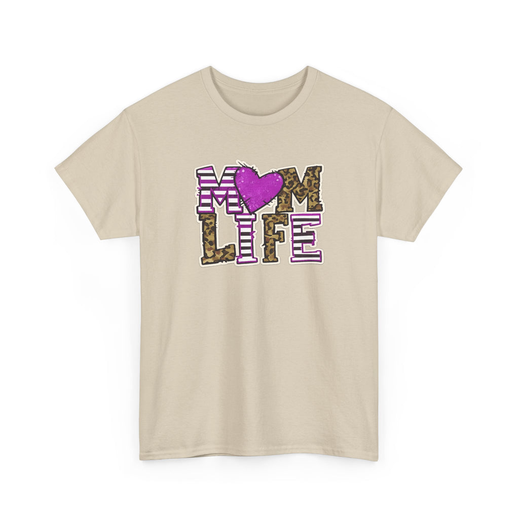 Mom Life T-Shirt — Leopard & Pink Heart Graphic Tee for Moms (Mother's Day Gift)