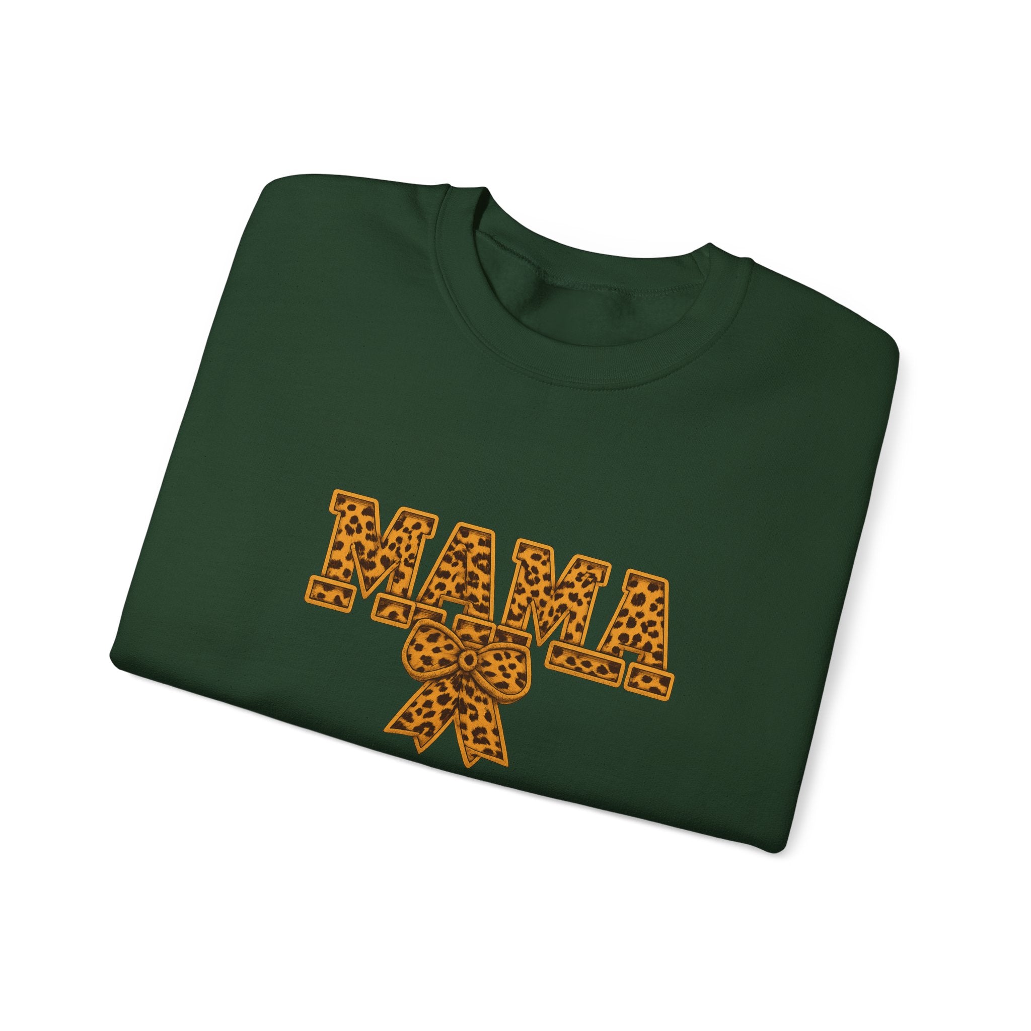 Mama Leopard Print Crewneck Sweatshirt — Floral Bow "MAMA" Graphic