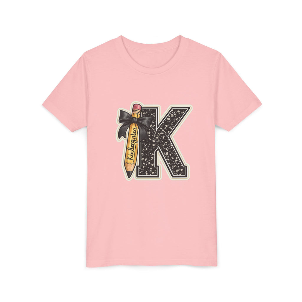 Youth K Monogram Pencil Tee — Kids Initial Letter K School Shirt