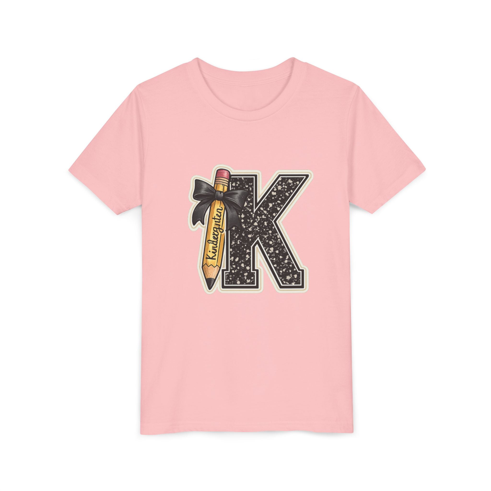 Youth K Monogram Pencil Tee — Kids Initial Letter K School Shirt
