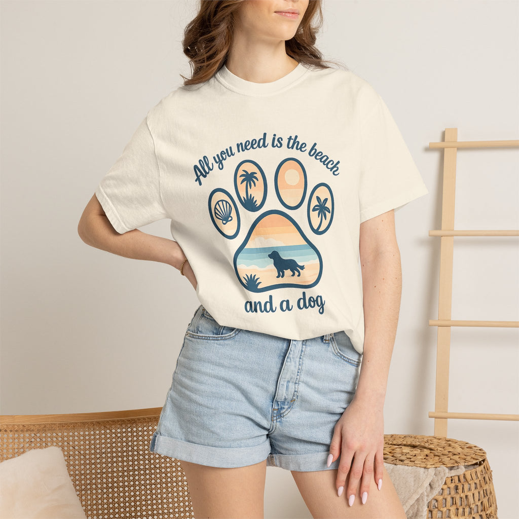 Beach & Dog Paw T-Shirt — “All You Need Is the Beach and a Dog” Graphic Tee