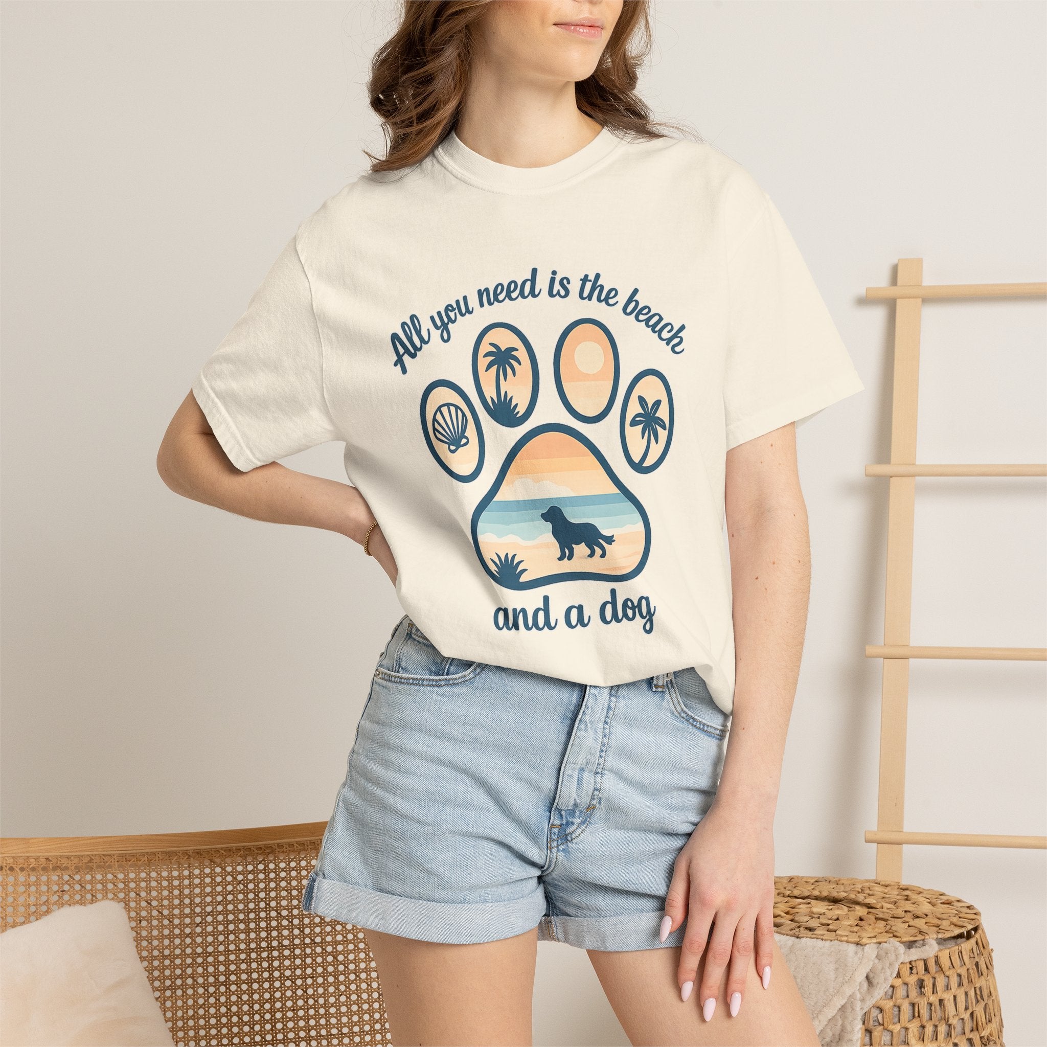 Beach & Dog Paw T-Shirt — “All You Need Is the Beach and a Dog” Graphic Tee