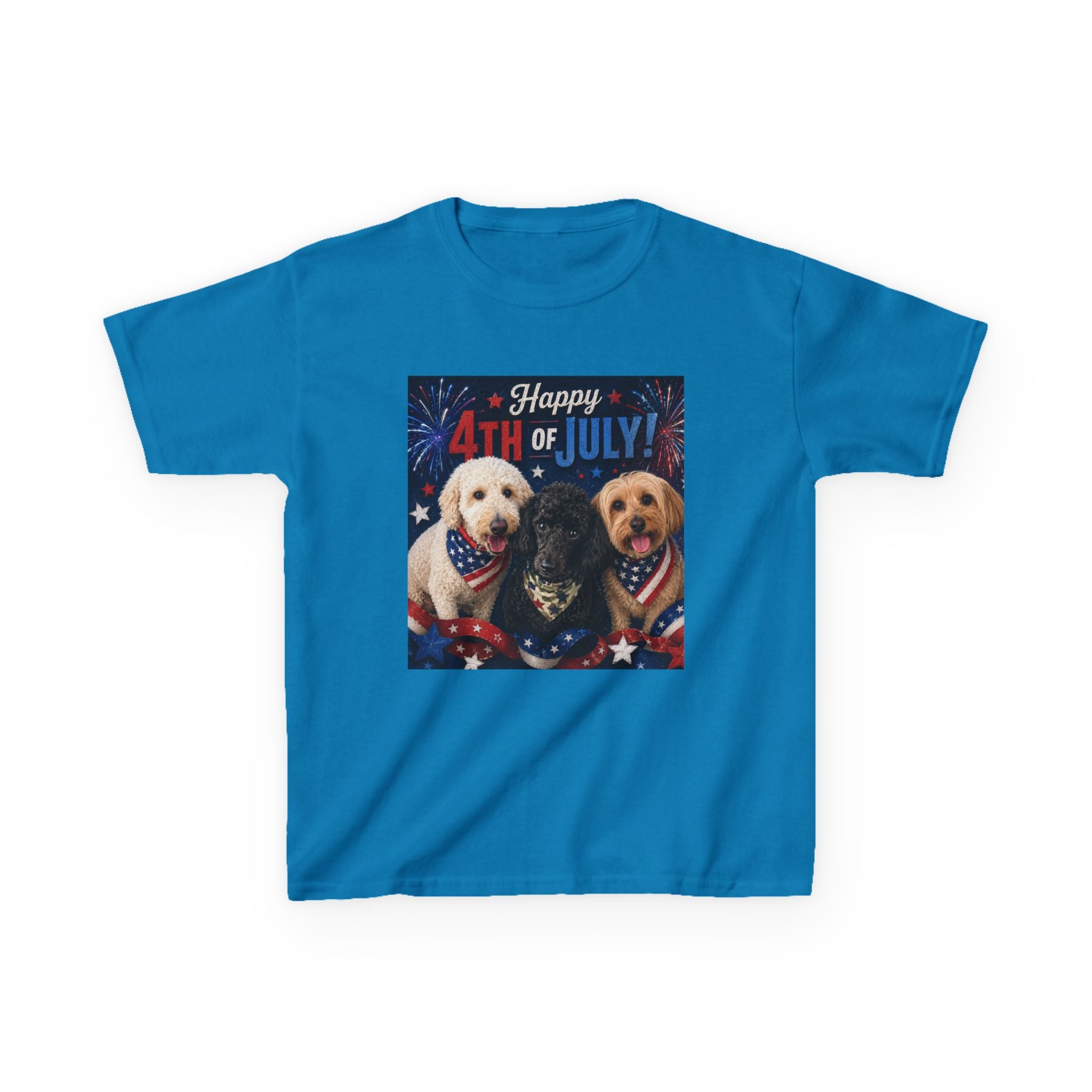 4th of July Kids Tee – Patriotic Dogs "Happy 4th of July"
