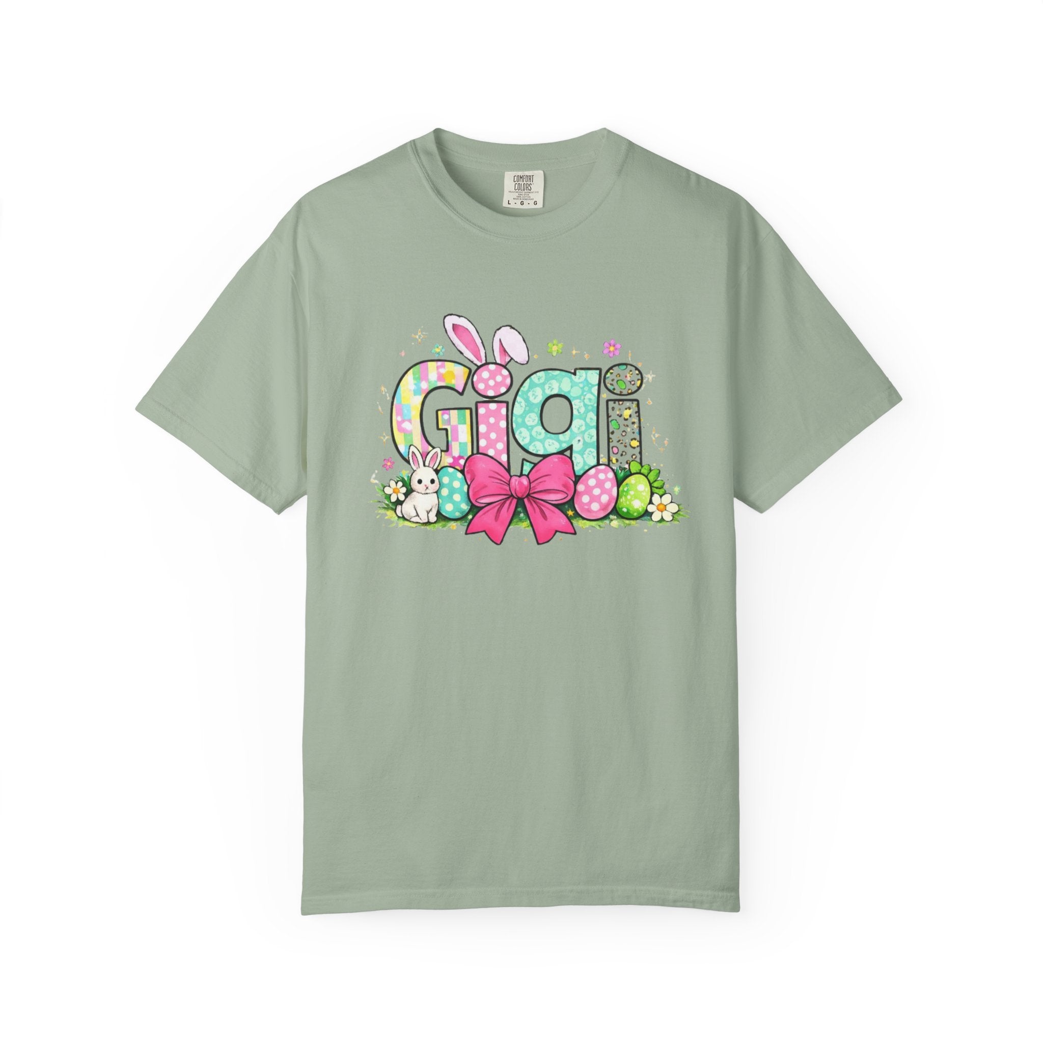 Easter Gigi T-Shirt — Pastel Bunny & Eggs Graphic Tee