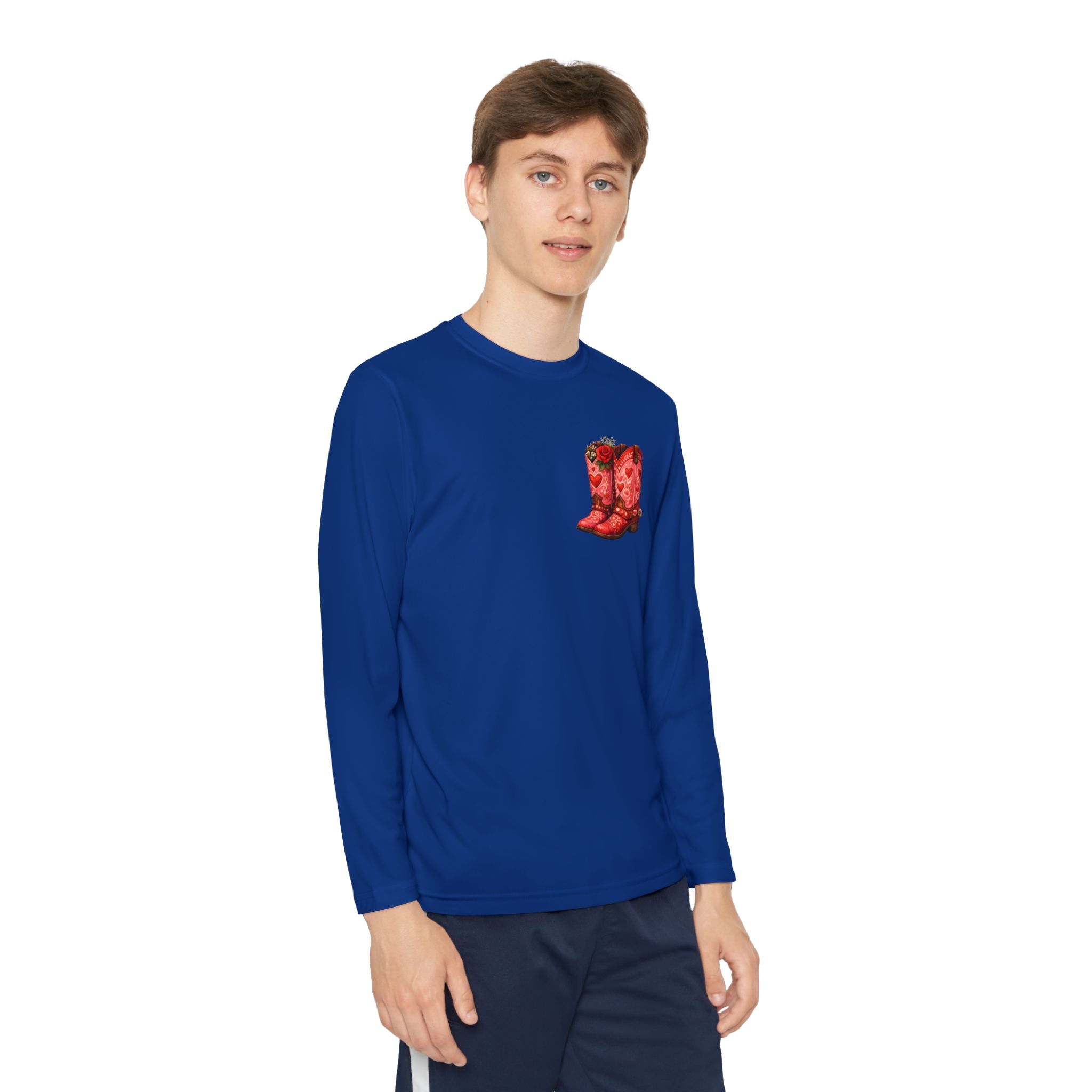 Youth Long Sleeve Tee — “All a Girl Needs is a Right Pair of Boots” Cowboy Boots Graphic