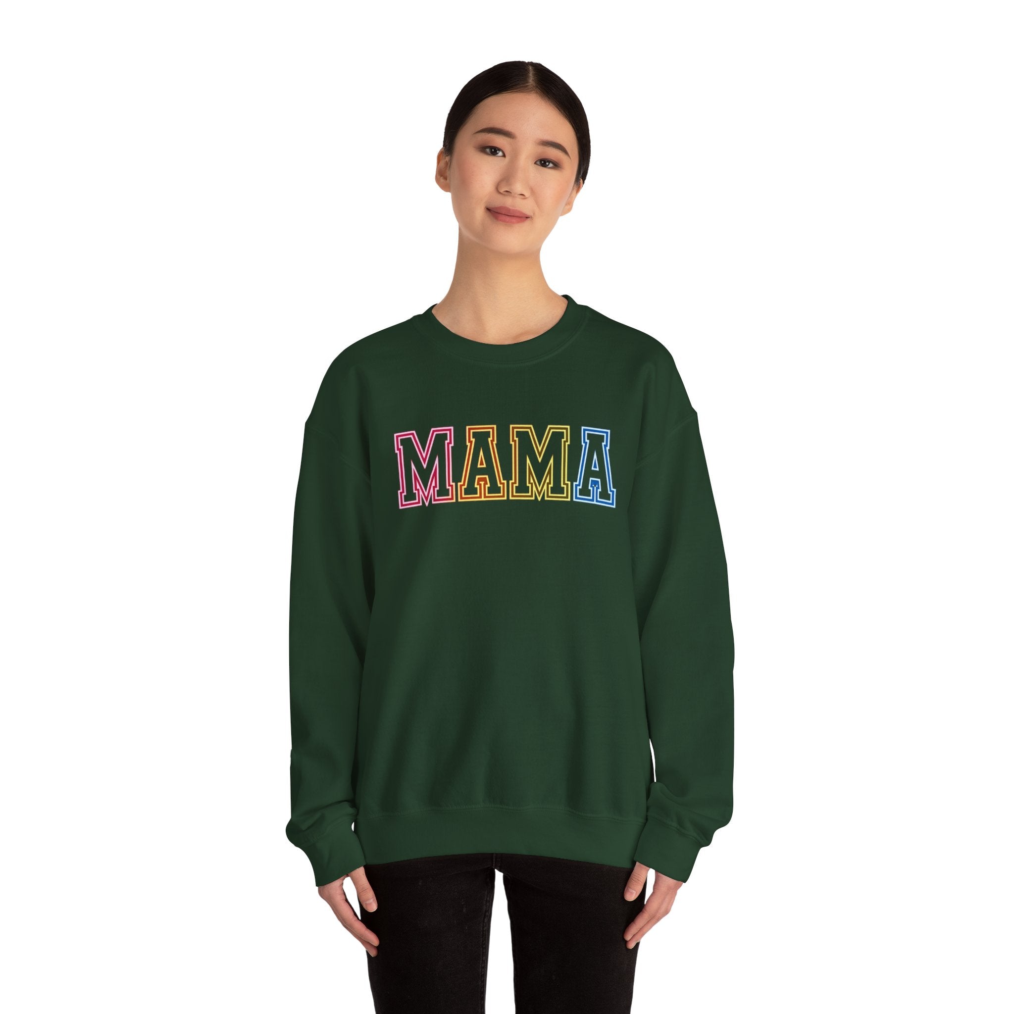 Mama Rainbow Crewneck Sweatshirt — Retro Colorblock "MAMA" Motherhood Pullover