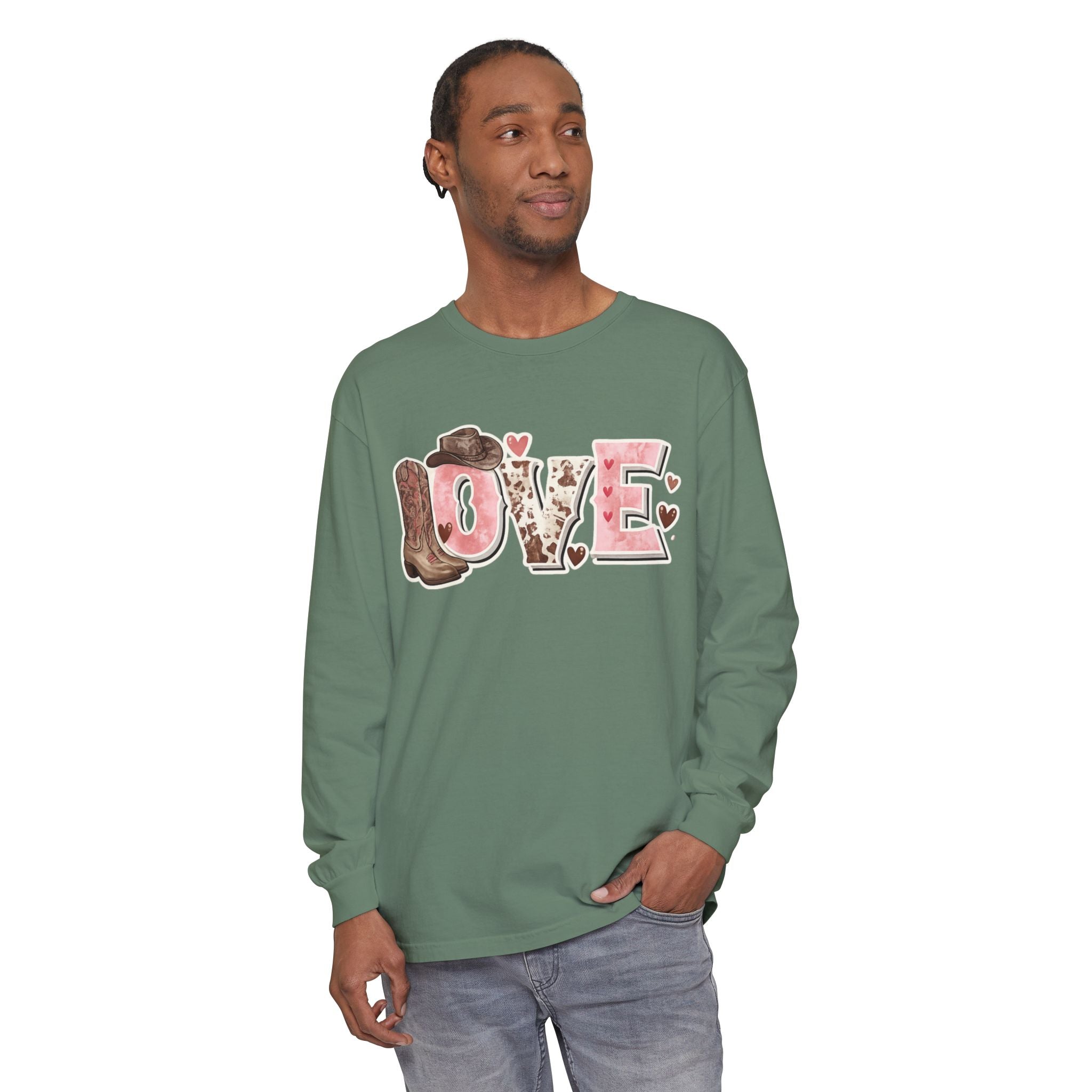 Western 'LOVE' Long Sleeve Tee — Cowgirl Cowboy Heart Graphic