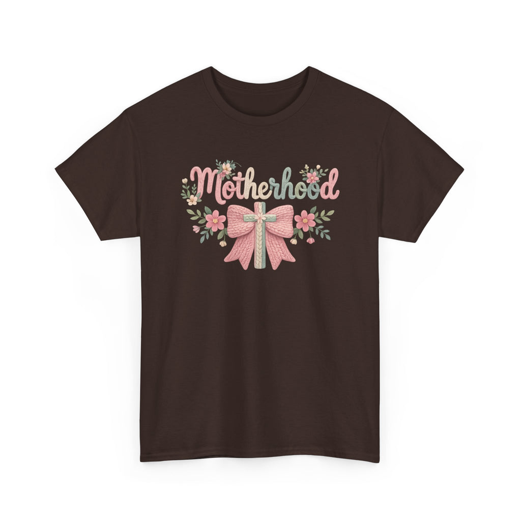 Motherhood Floral Tee — Pink Bow Mom Shirt for Mother's Day