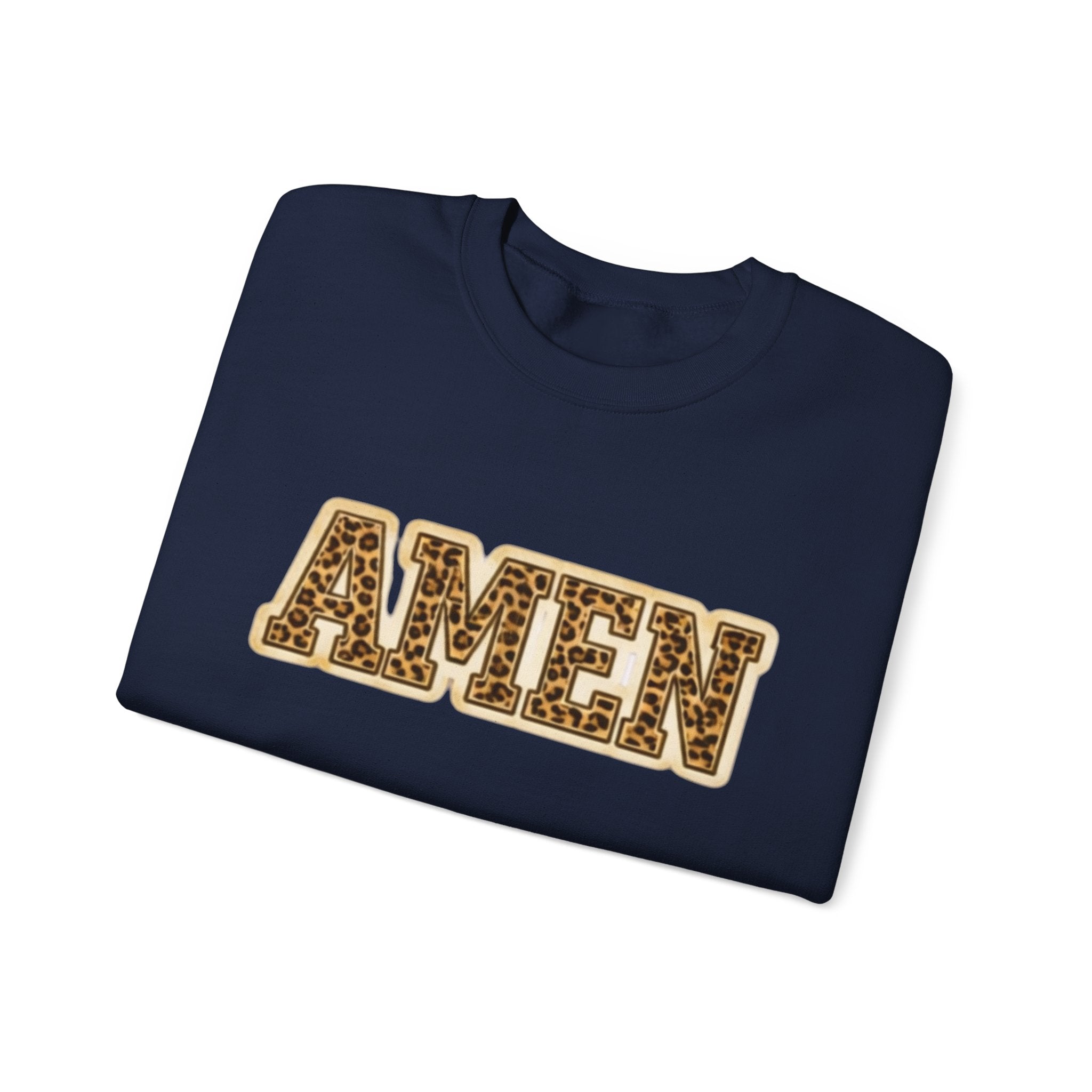 Crewneck Sweatshirt — 'AMEN' Leopard-Print Graphic