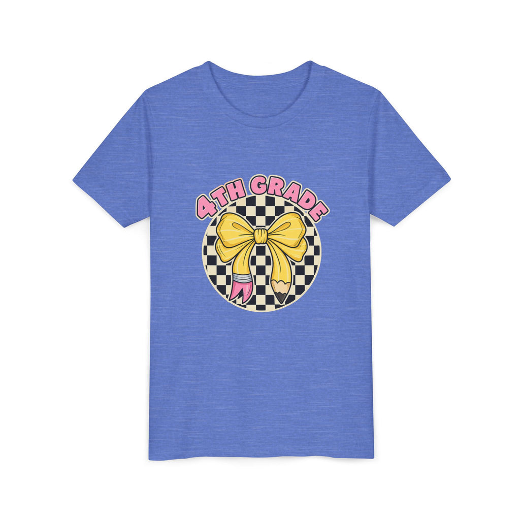 4th Grade Youth Tee — Cute Checkerboard Bow Back-to-School Shirt