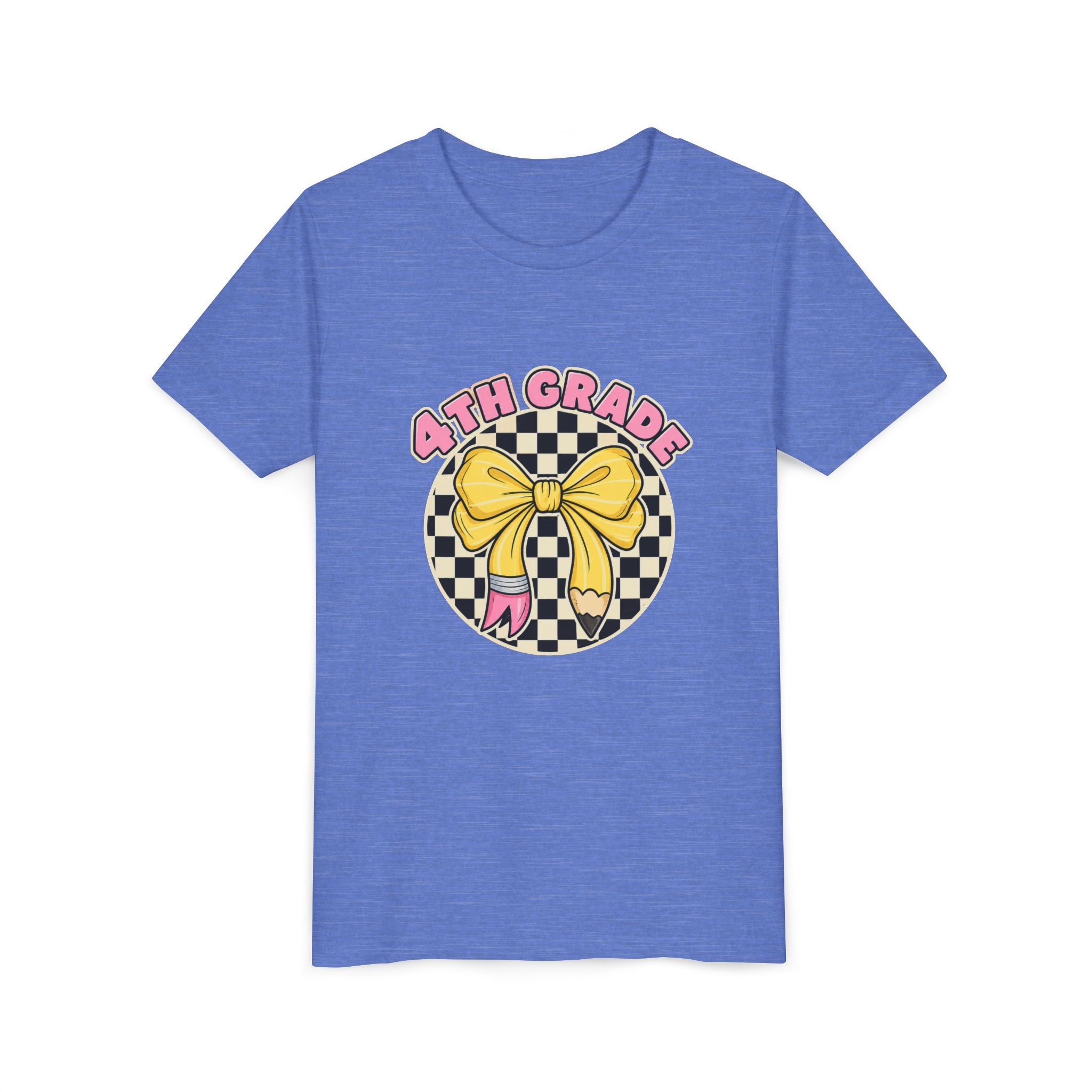 4th Grade Youth Tee — Cute Checkerboard Bow Back-to-School Shirt