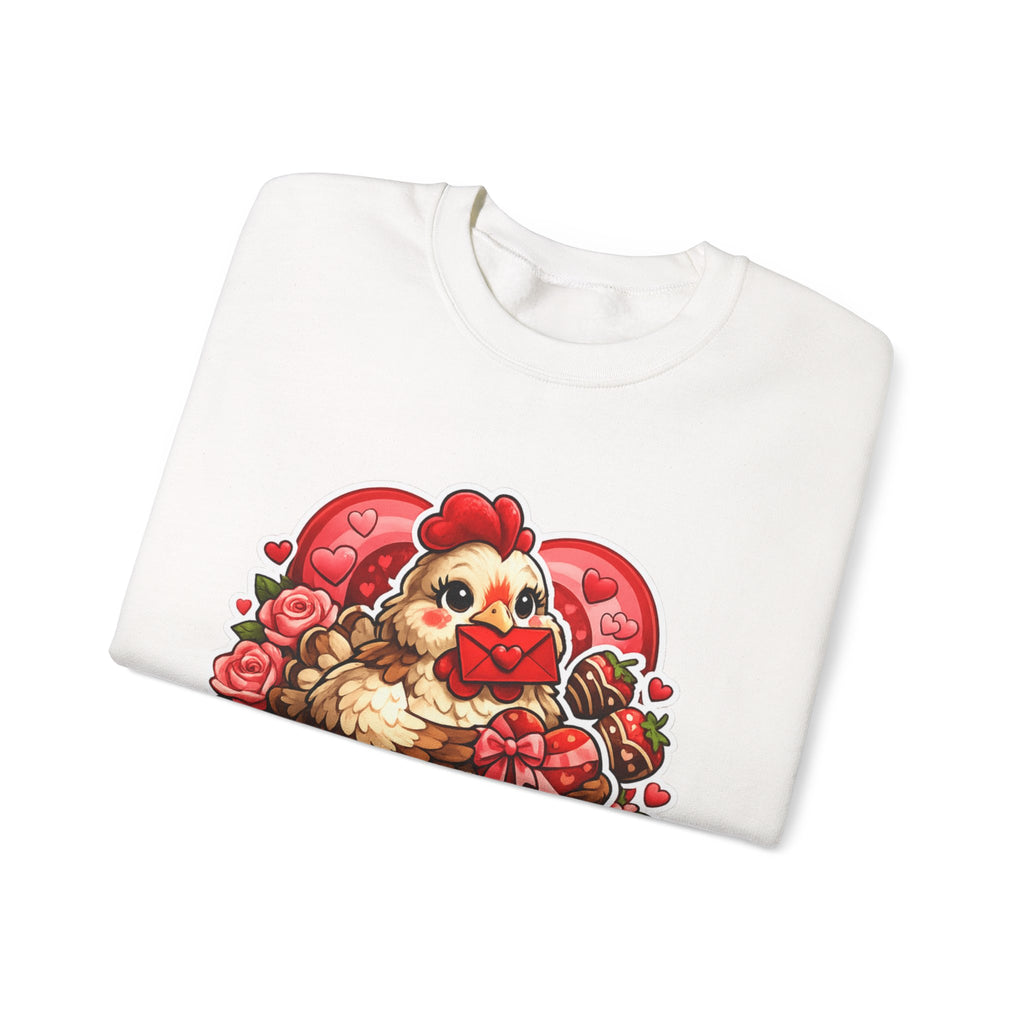 Crewneck Sweatshirt — "Cluckin' Love" Cute Chicken Valentine Design