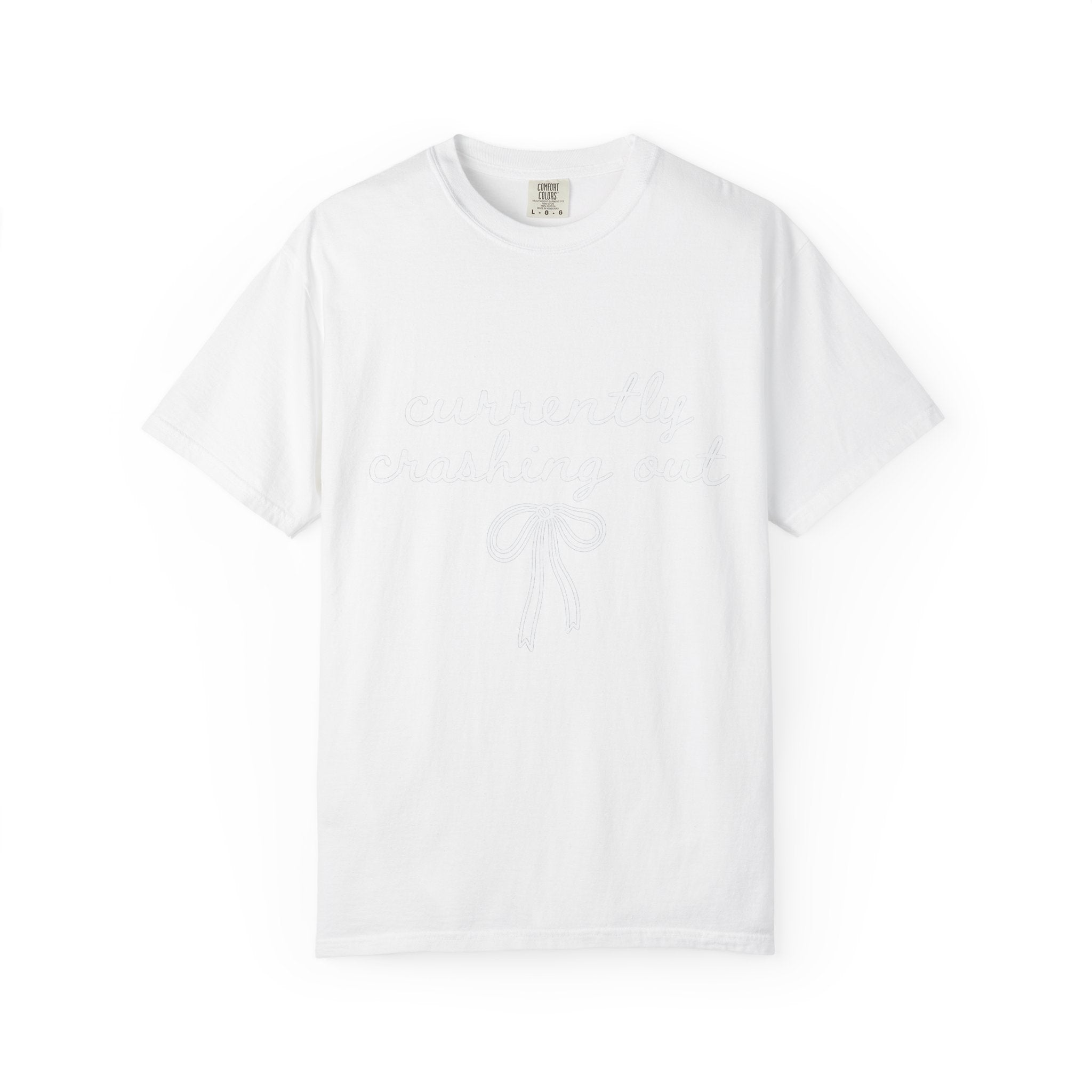 White Garment-Dyed T-Shirt — Minimal Ribbon Graphic Tee