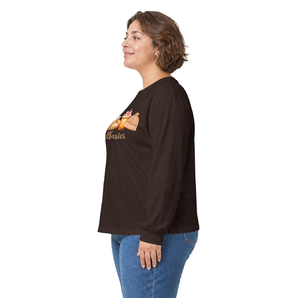 Long Sleeve Tee - Watercolor Pumpkins "#fallbasics" Fall Graphic