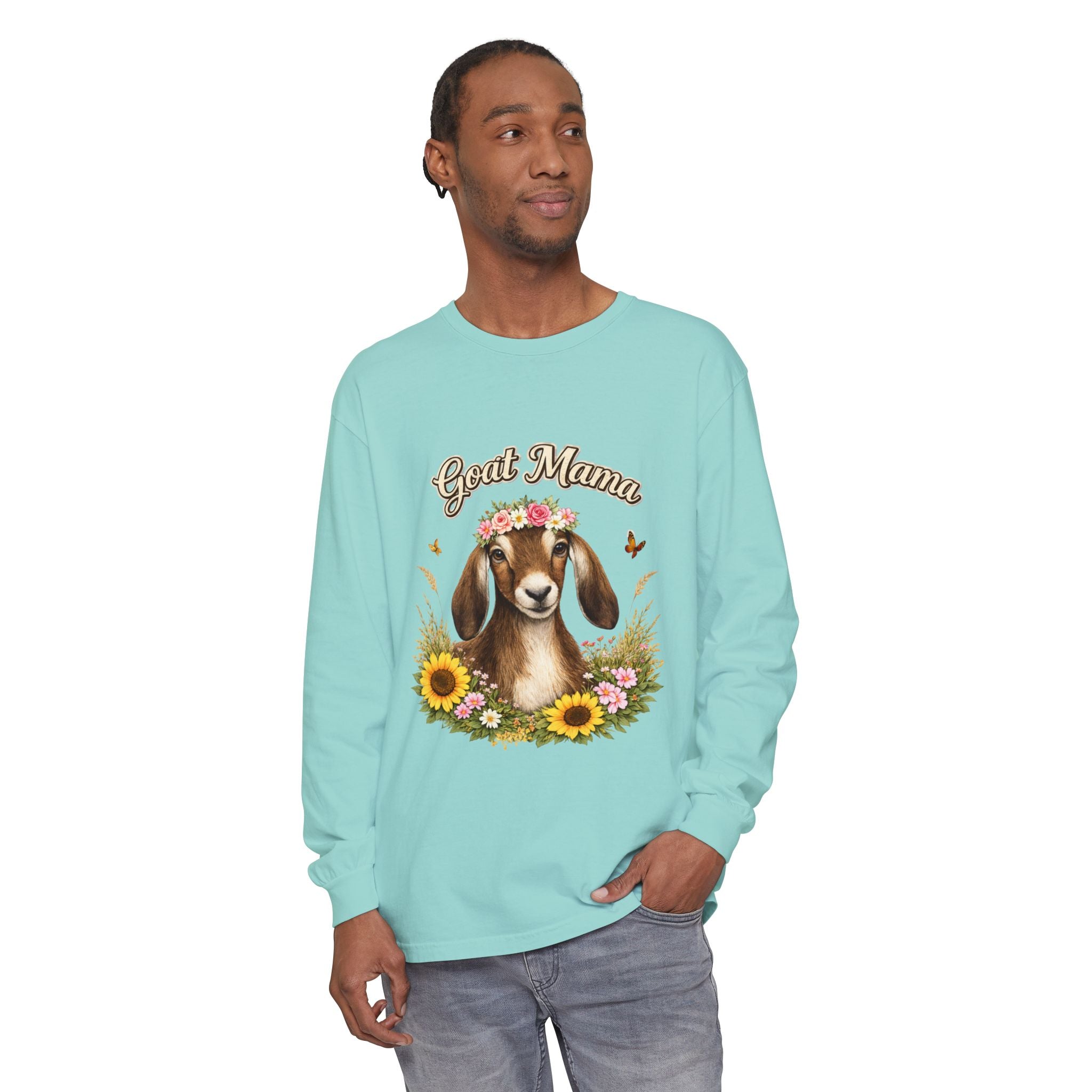 Goat Mama Long Sleeve Shirt — Floral Goat Mom Tee
