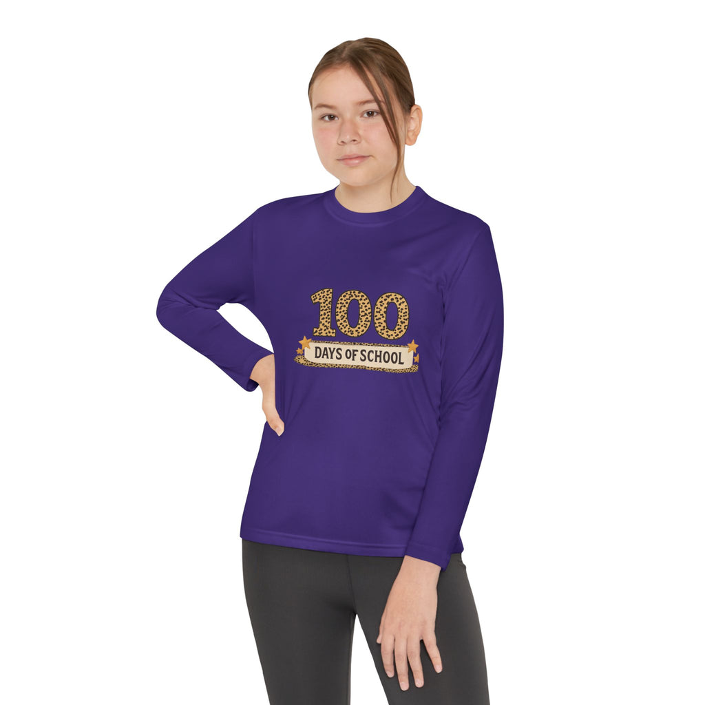 100 Days of School Youth Long Sleeve Tee — Leopard Print Celebration Shirt