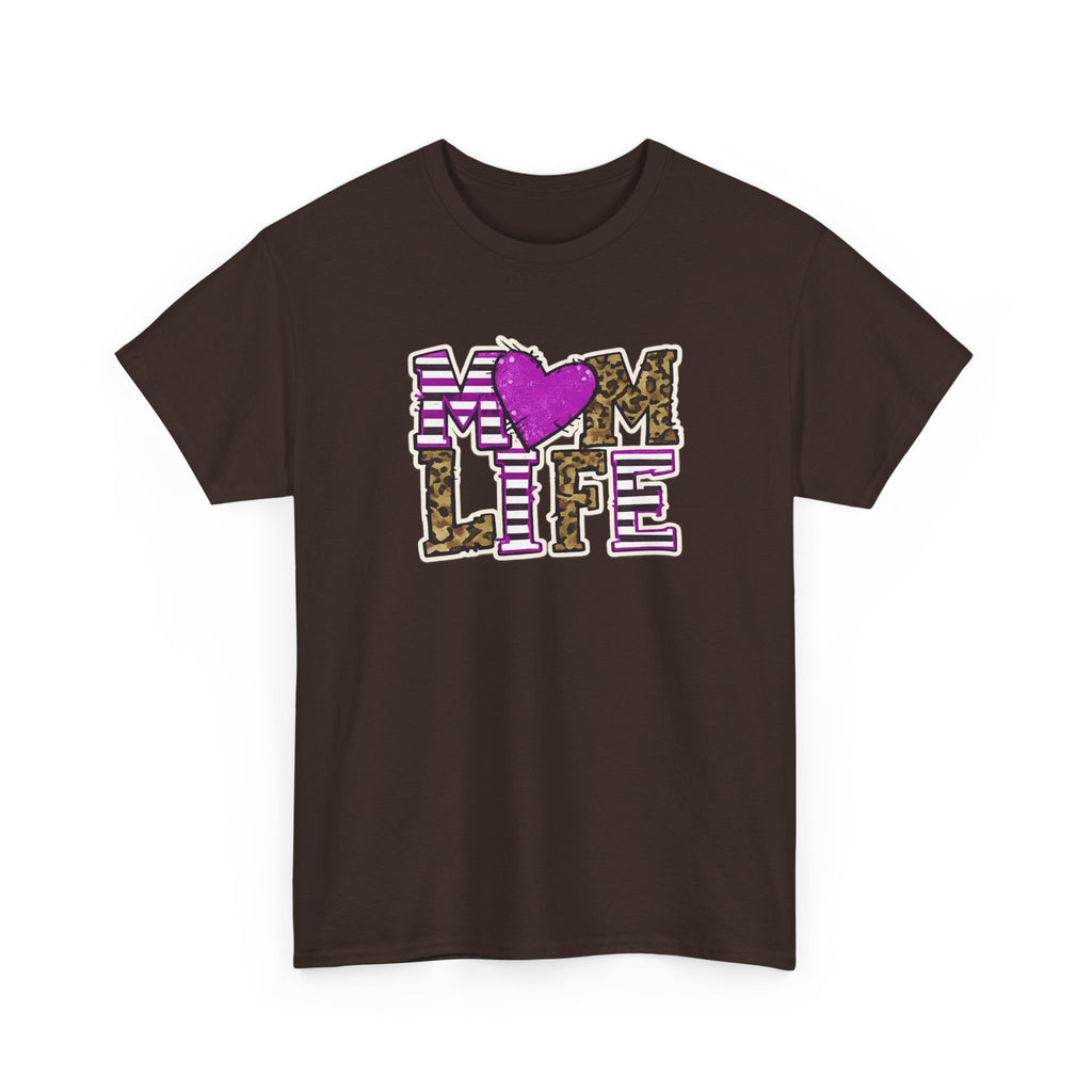 Mom Life T-Shirt — Leopard & Pink Heart Graphic Tee for Moms (Mother's Day Gift)