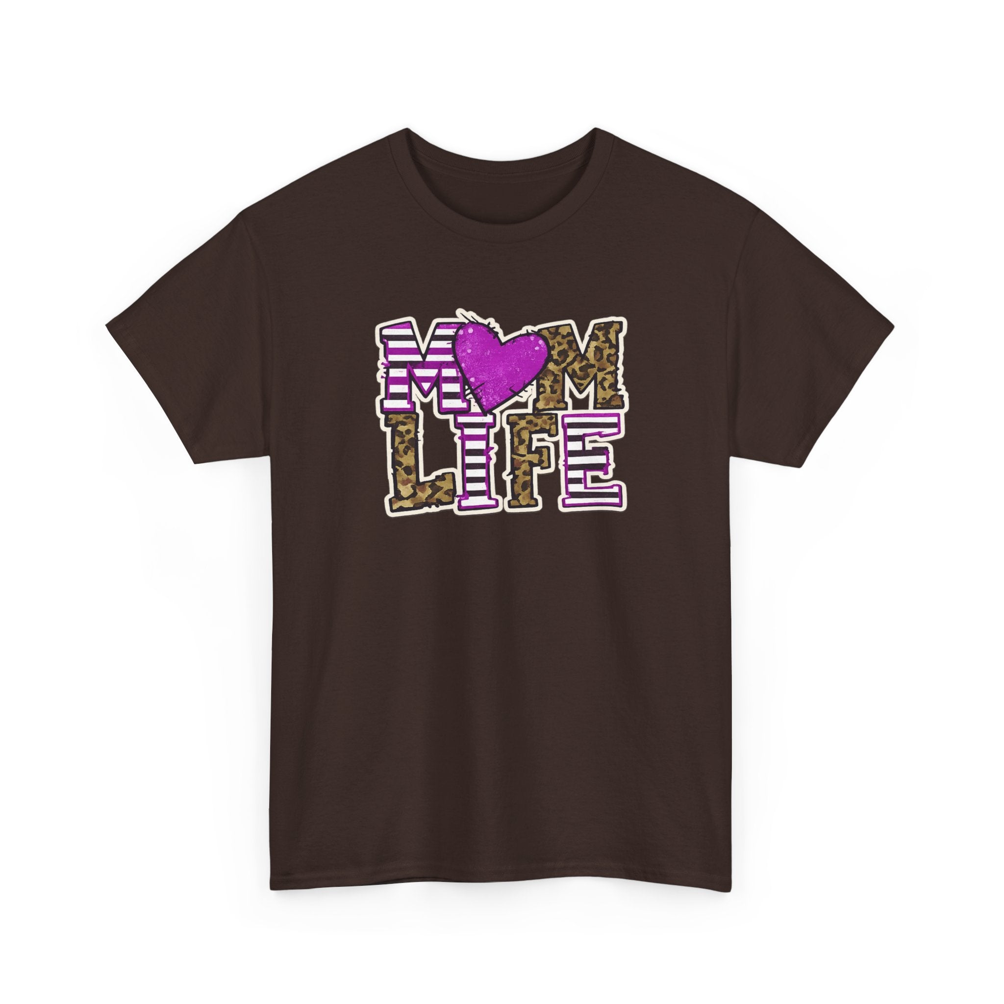 Mom Life T-Shirt — Leopard & Pink Heart Graphic Tee for Moms (Mother's Day Gift)