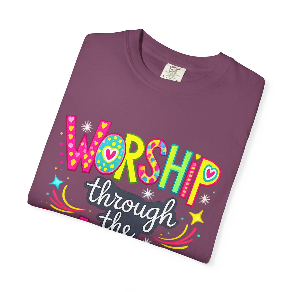 Worship Through the Worry T-Shirt — Colorful Christian Faith Tee