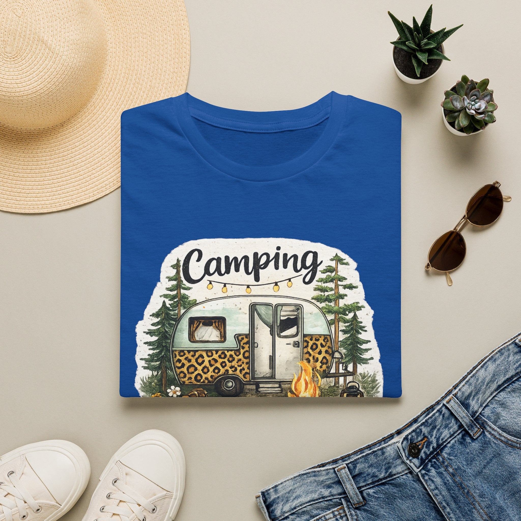 Camping Is My Happy Place T‑Shirt — Leopard Camper Graphic Tee