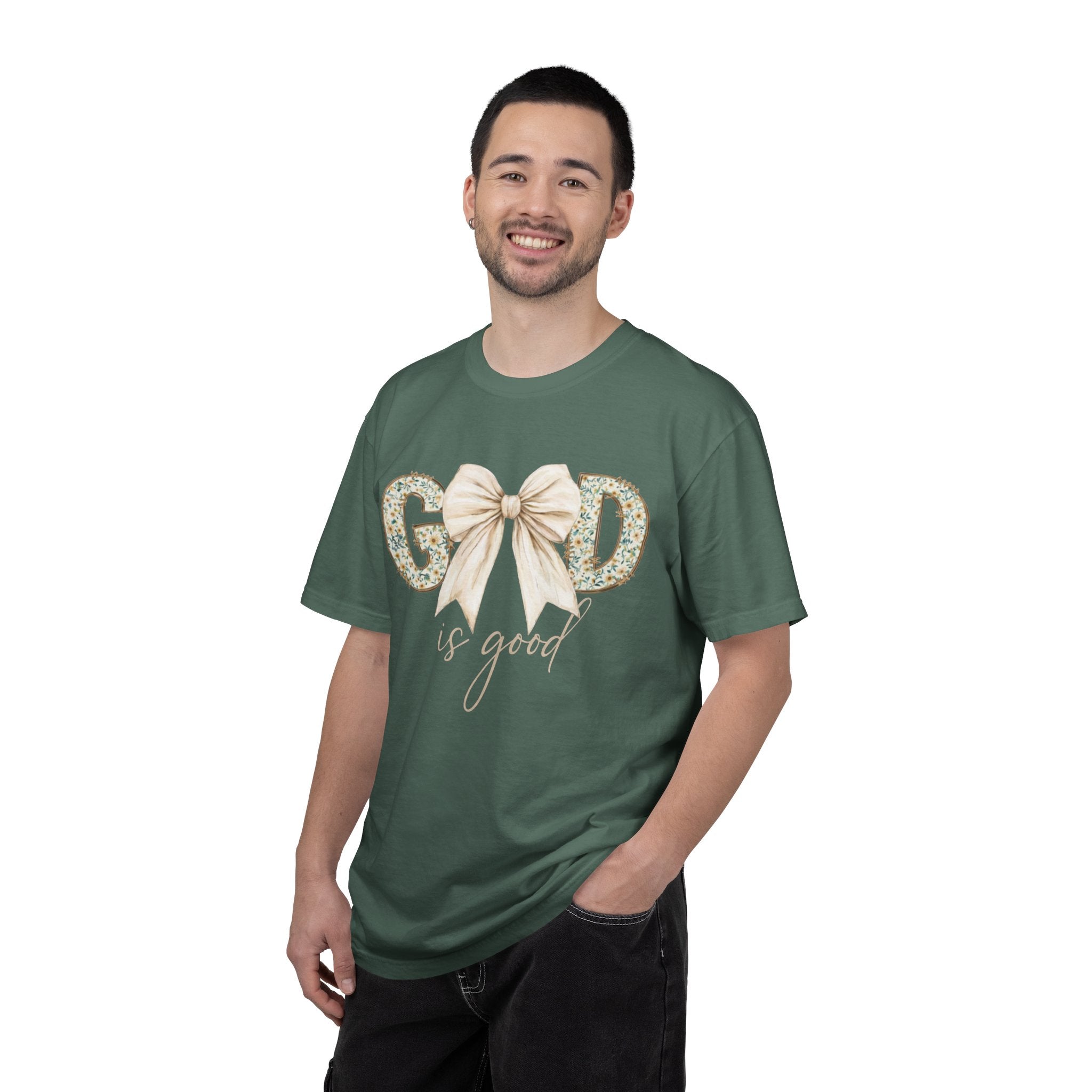 T-Shirt — "God Is Good" Floral Bow Christian Tee