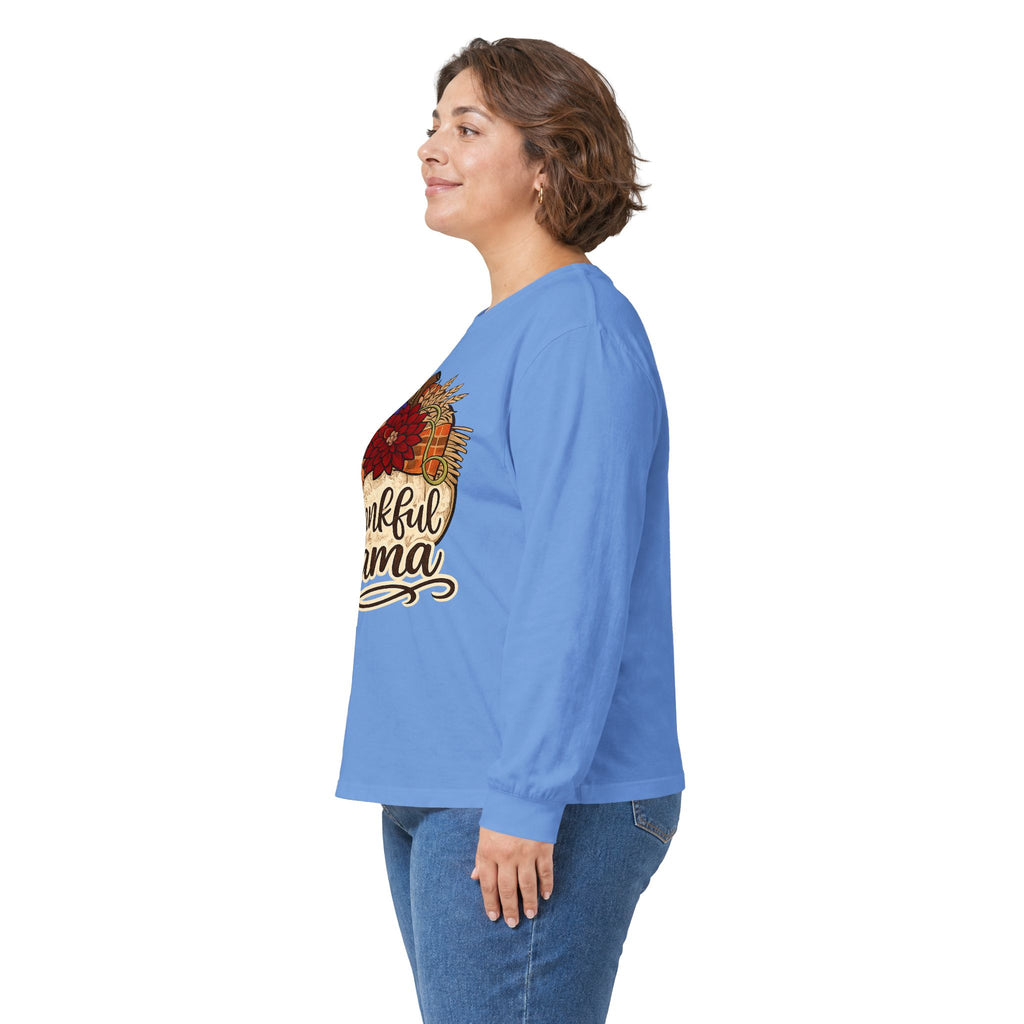 Thankful Mama Long Sleeve Tee — Thanksgiving Floral Cornucopia Shirt