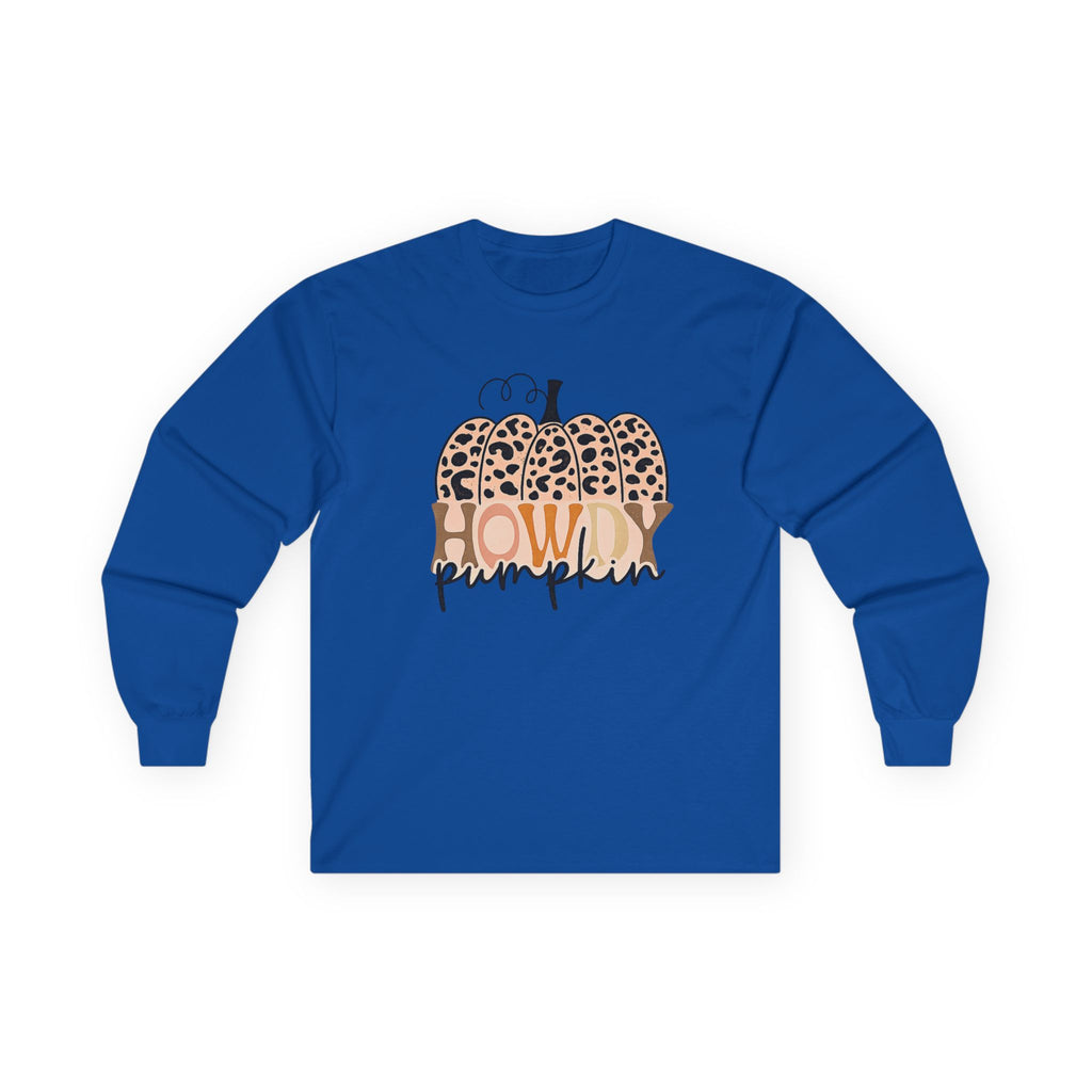 Howdy Pumpkin Long Sleeve Tee — Leopard Print Fall Graphic Shirt