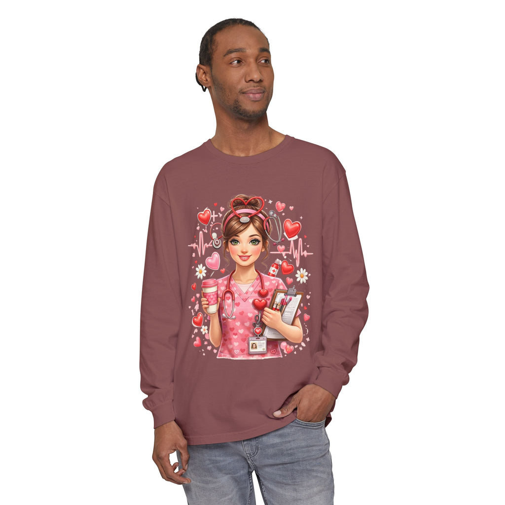 Nurse Love Long Sleeve T-Shirt — Cute Heartbeat Healthcare Graphic