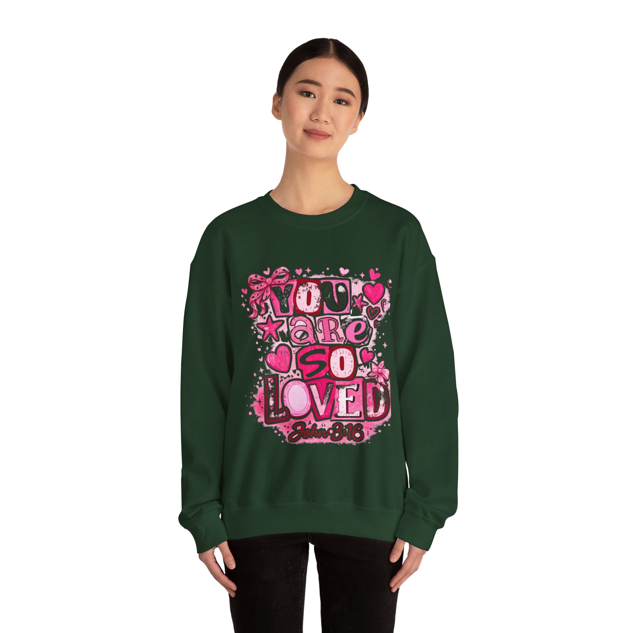 Crewneck Sweatshirt — "You Are So Loved" Christian Heart Design (John 3:16)