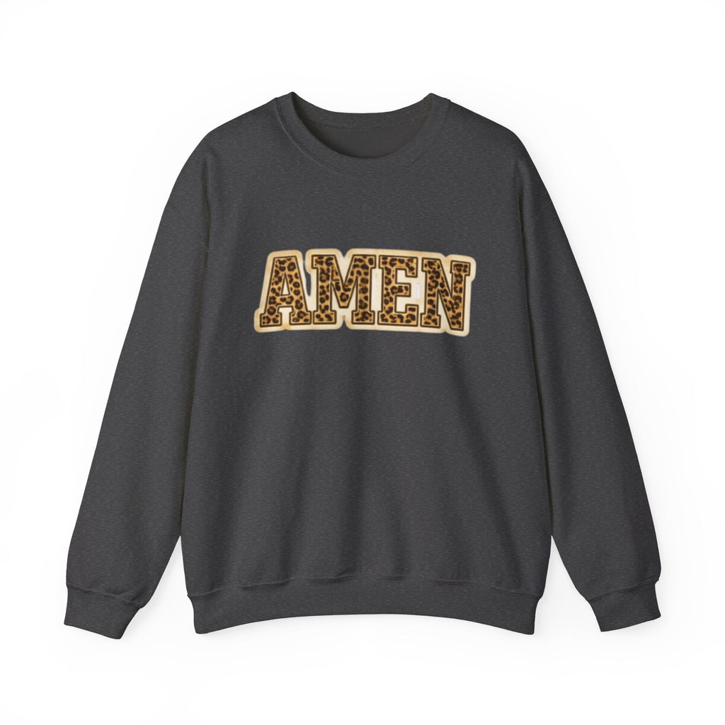 Crewneck Sweatshirt — 'AMEN' Leopard-Print Graphic