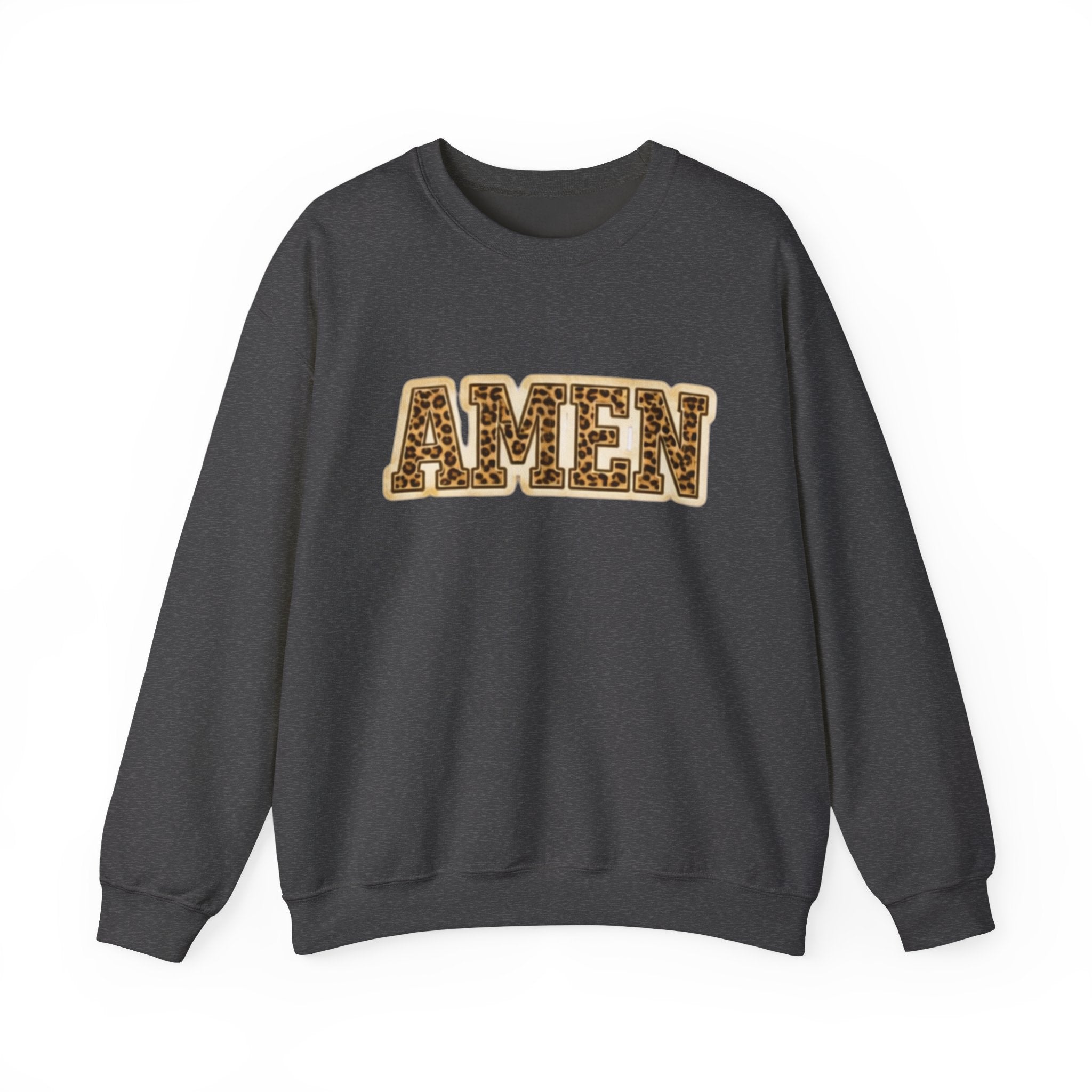 Crewneck Sweatshirt — 'AMEN' Leopard-Print Graphic