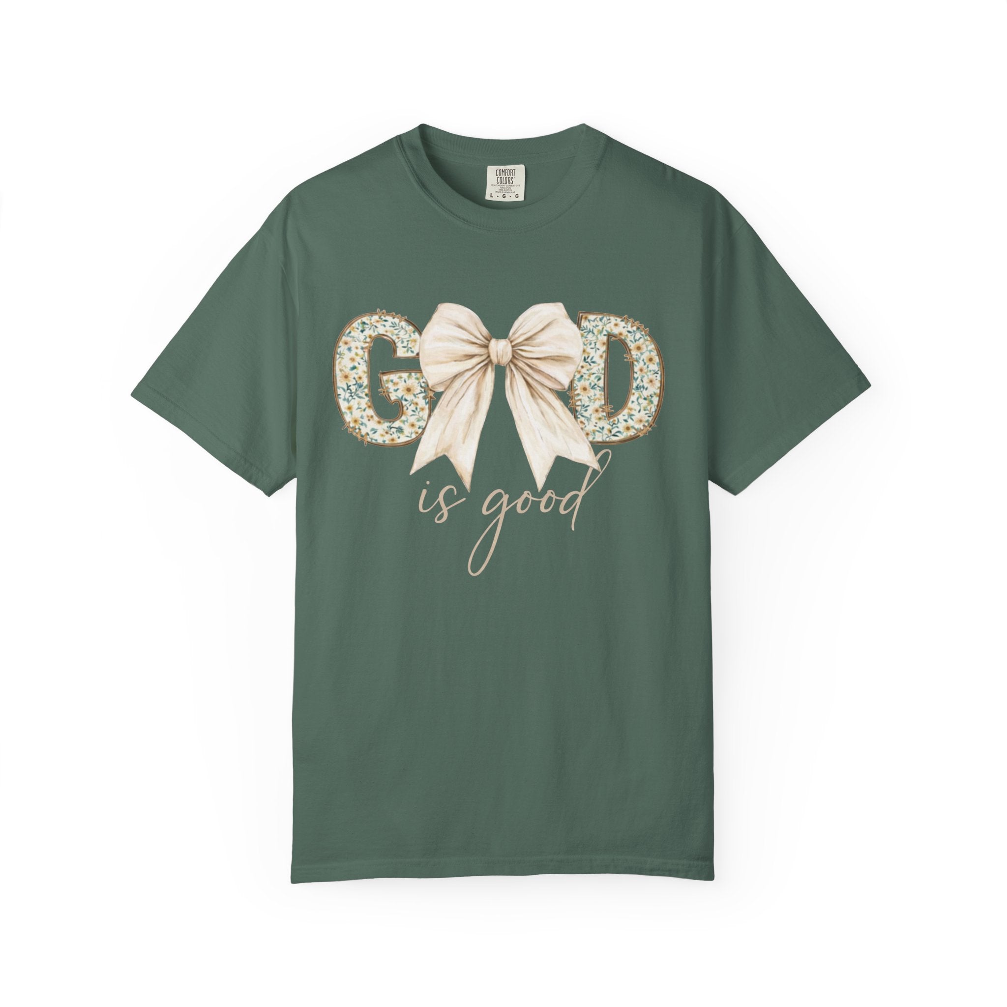 T-Shirt — "God Is Good" Floral Bow Christian Tee