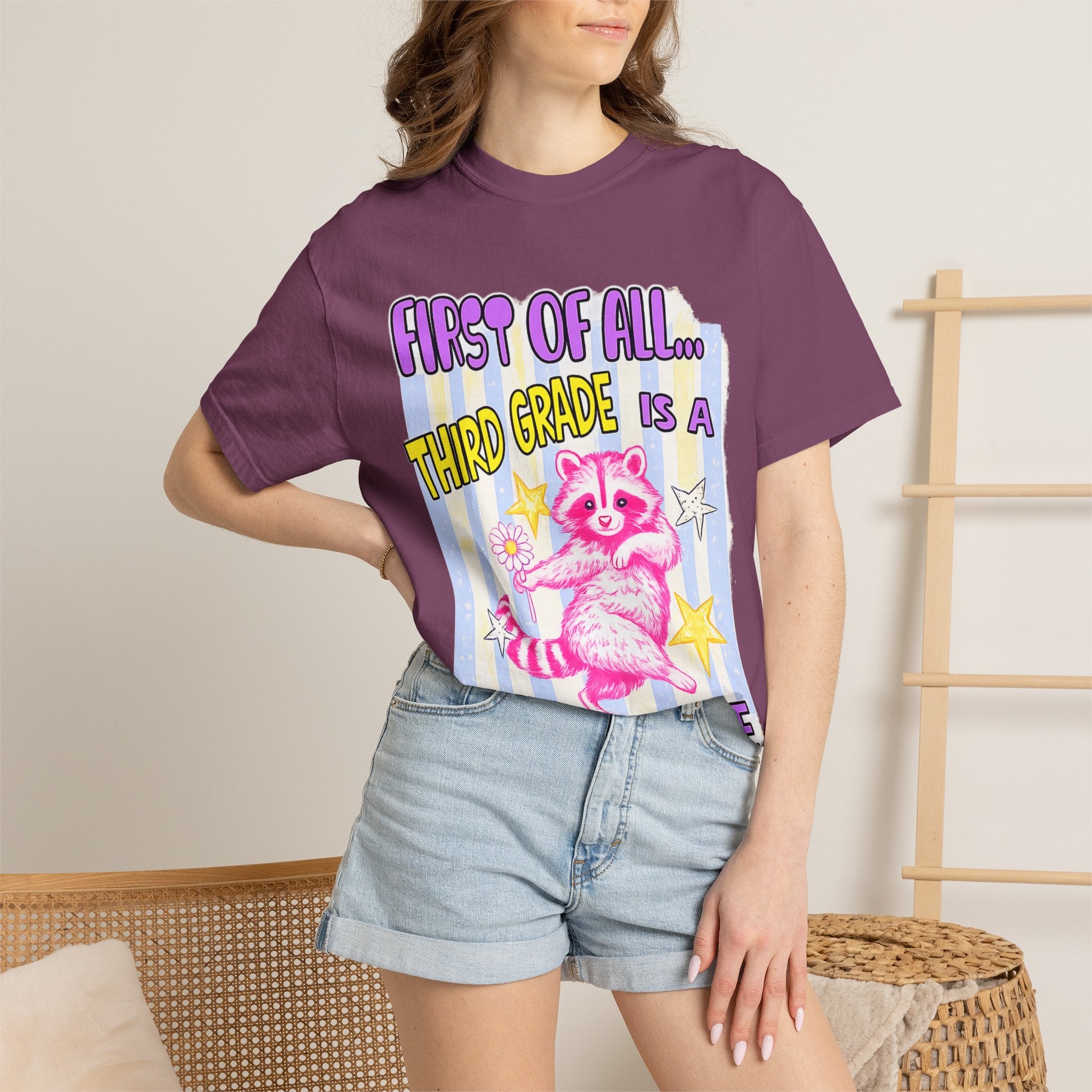 Third Grade Is a Whole Vibe T-Shirt — Cute Pink Raccoon Back-to-School Tee