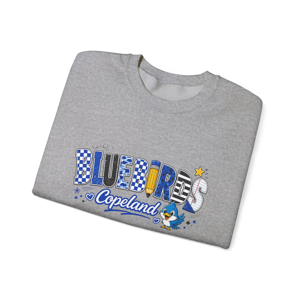 Blueires Copeland Crewneck Sweatshirt — Retro Blue Mascot School Spirit Pullover